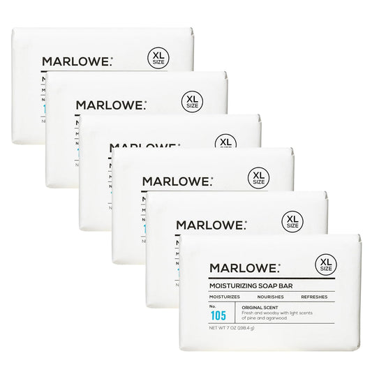 MARLOWE. No. 105 Bar Soap for Men 7 oz (6 Bars) Moisturizing Body Soap, Nourishing & Refreshing with Natural Extracts, Shea Butter, Olive Oil & Green Tea Extracts, Original Sage & Fir Scent