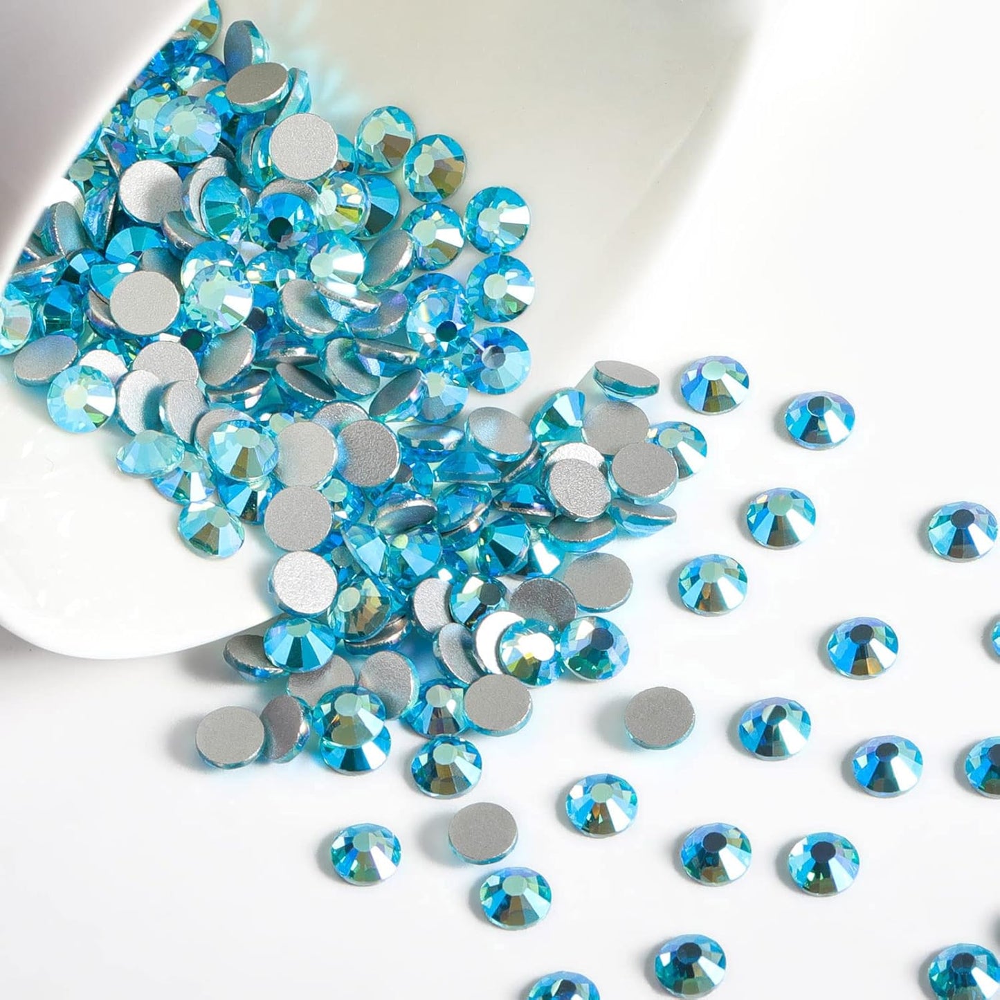 Beadsland 1440 Pieces Flat Back Crystal Rhinestones Round Gems,Aquamarine AB,SS3,1.2-1.4mm