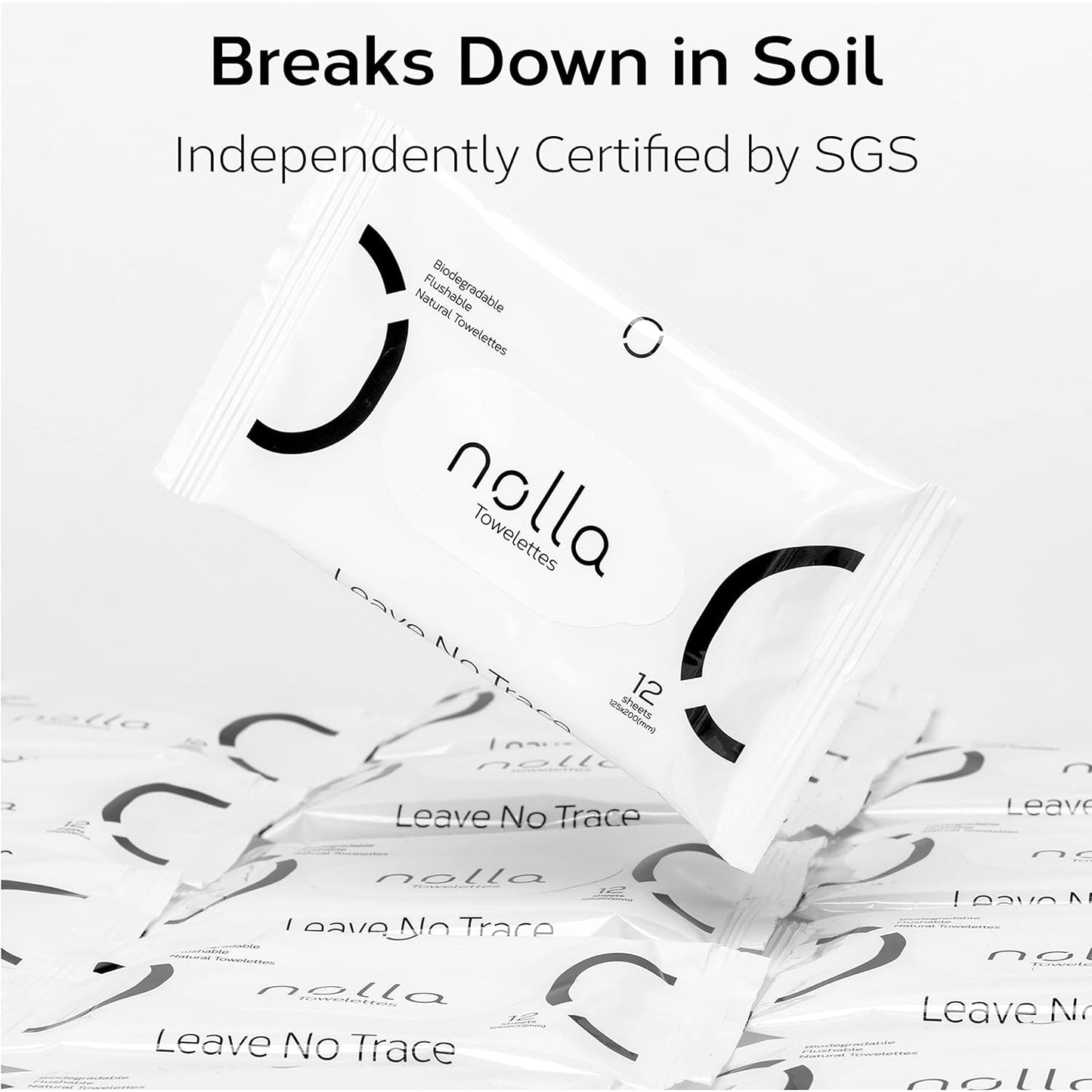 Nolla Flushable Wipes Travel Packs, 100% Plant-Based, Plastic-Free and Biodegradable - Unscented + Soothing Aloe and Vitamin E 240 Count (20 Packs of 12)