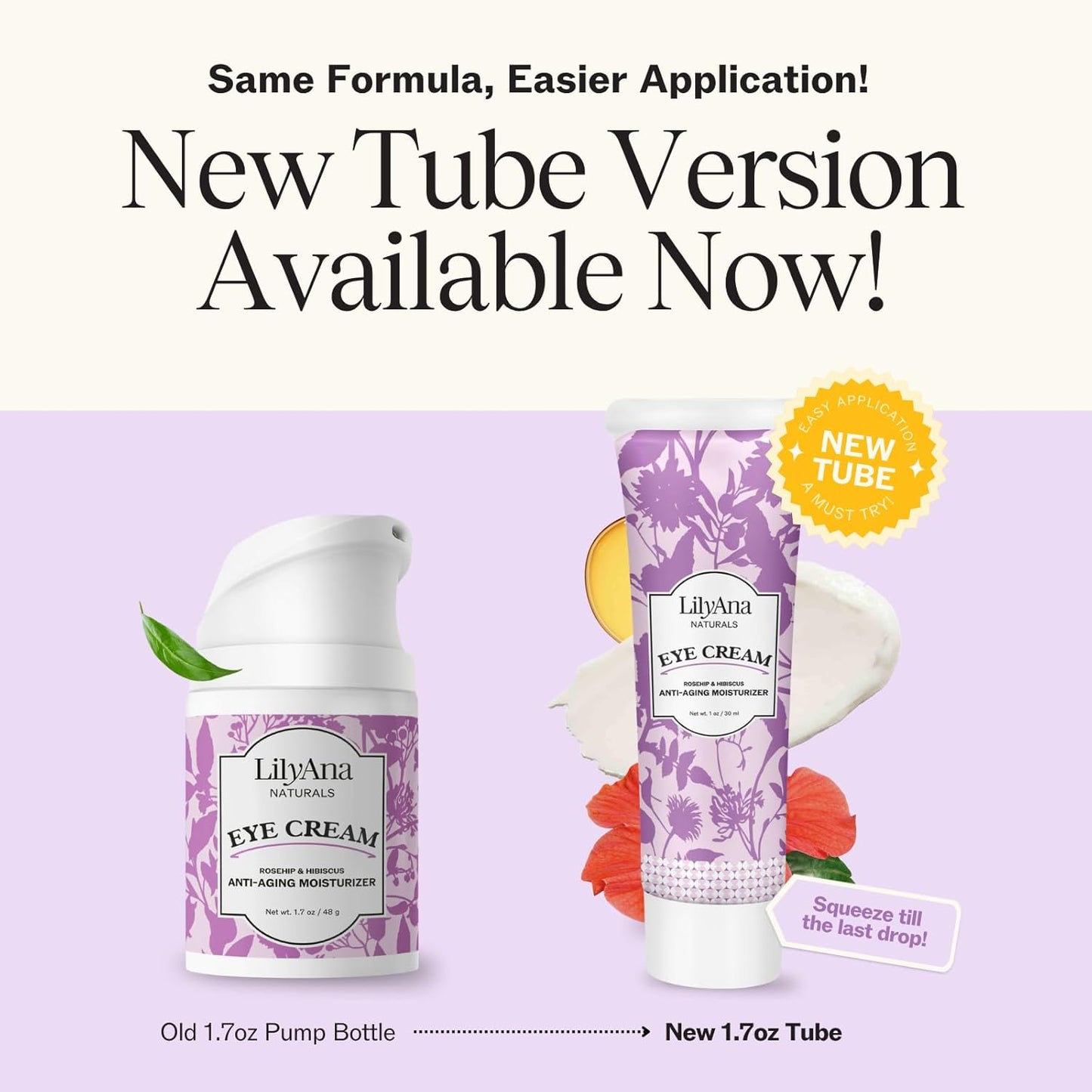 LilyAna Naturals Eye Cream for Dark Circles and Puffiness, Under Eye Cream for Wrinkles and Bags, Anti Aging helps Improve Dryness; for Sensitive Skin (1.7 Ounce, Pack of 2)