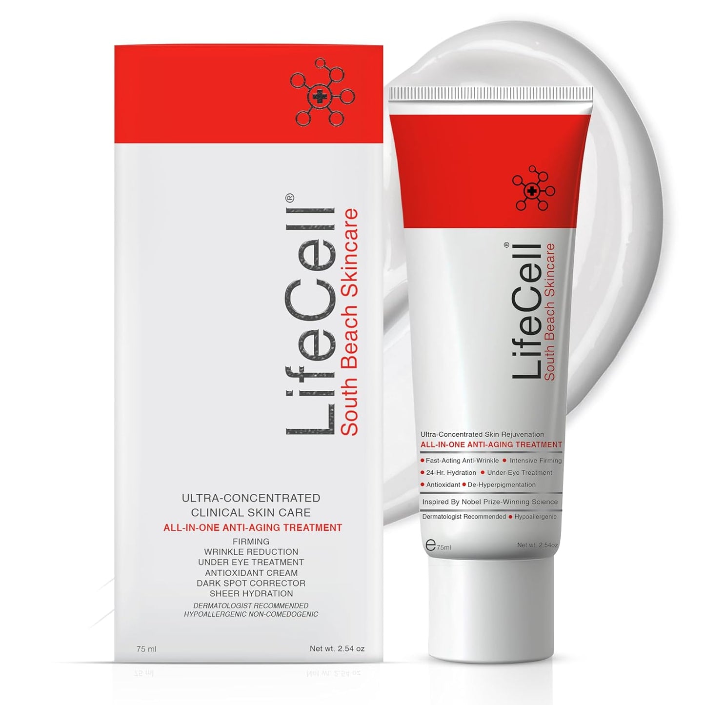 LifeCell All In One Anti-Aging Cream – Reduces Wrinkles, Fine Lines, Dark Circles & Sun Damage – Retinol, Vitamin C, DMAE & Hyaluronic Acid – Fragrance-Free, for All Skin Types (2.54oz)
