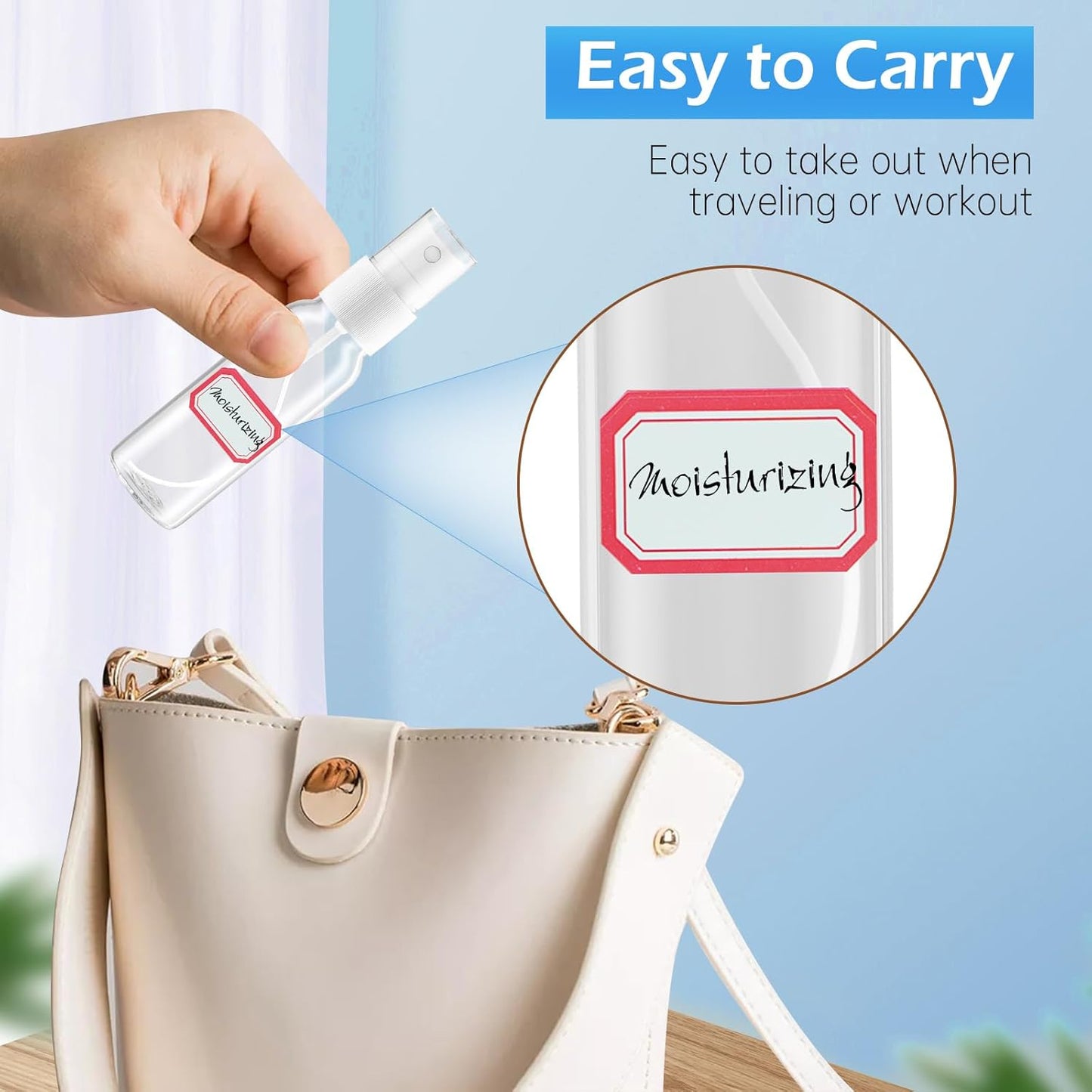 Spray Bottles, 4oz/120ml Clear Empty Fine Mist Plastic Mini Travel Bottle Set, Small Refillable Liquid Containers with 2pcs Funnels and 24pcs Labels (6 Pack)