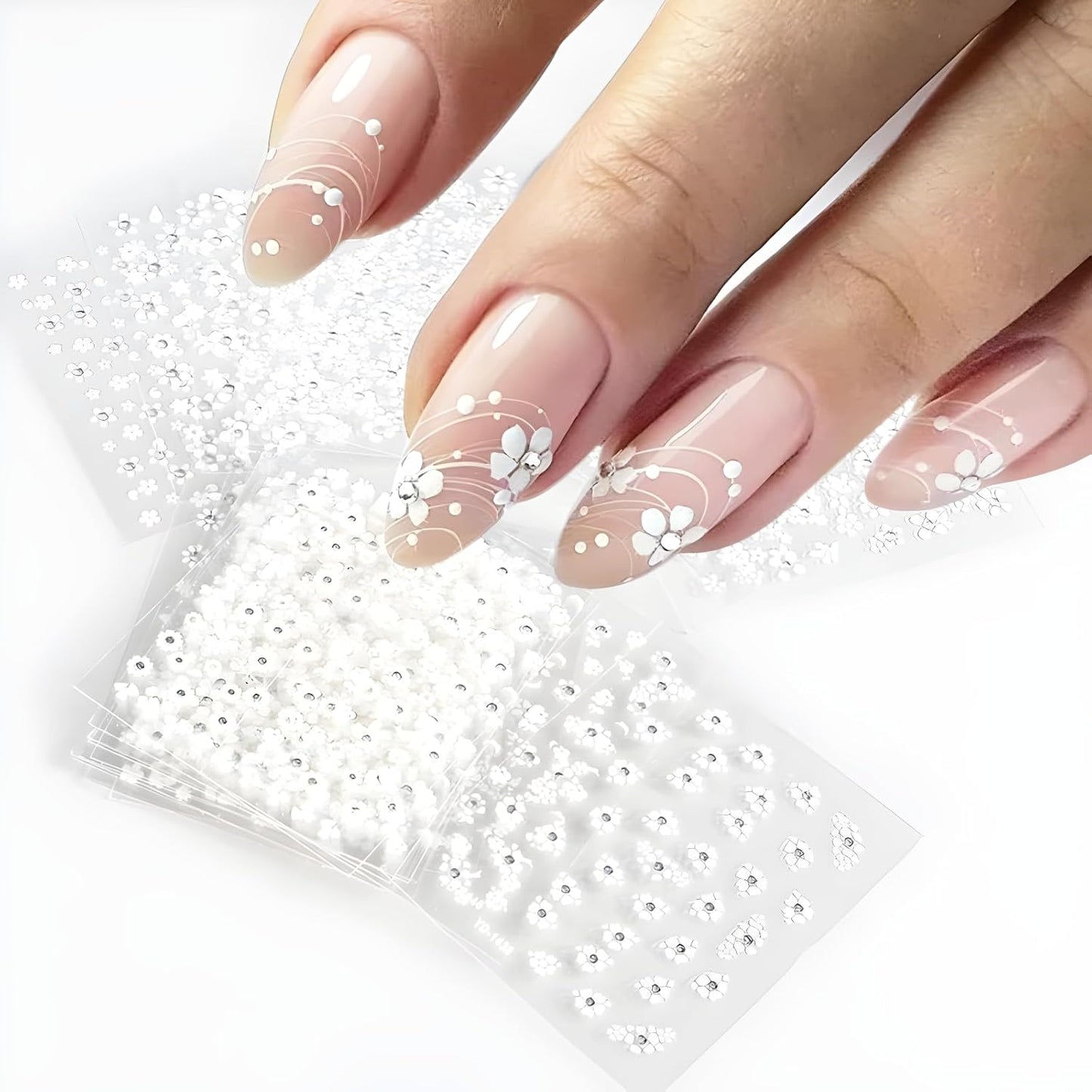 30 Sheets White Flower Nail Art Stickers - 3D Self Adhesive Daisy Decals for Spring Nail Art - Floral Supplies for Women and Girls