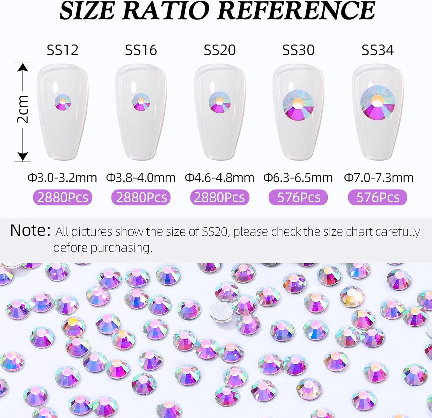 Crystal AB Flatback Rhinestones, Glass Rhinestones for Nail Art and Craft, Glue Fix, Loose Crystal Gemstones(Crystal AB, SS12, 2880pcs, 2.9-3.0mm)