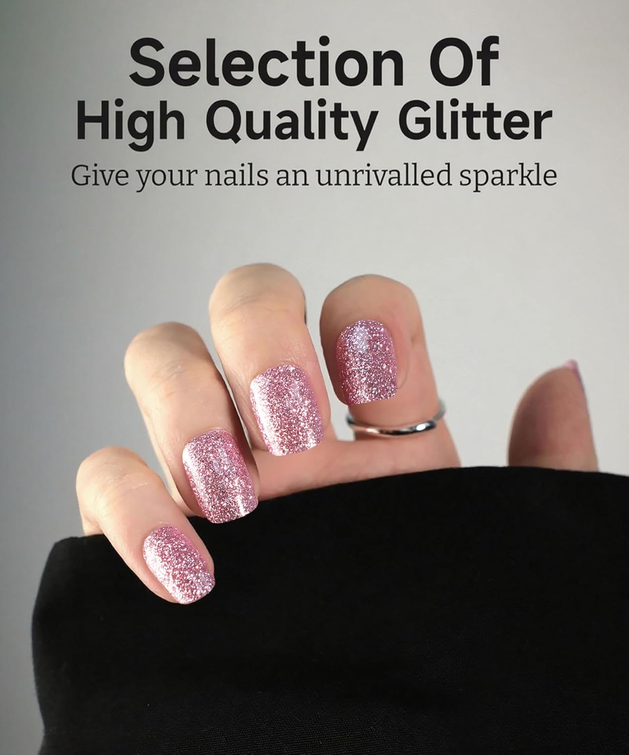 Glitter Nail Polish Strips, 32 Pcs Salon Quality Gel Nail Stickers, Long Lasting Wraps Easy to Use & Remove (Glitter Pale Red)