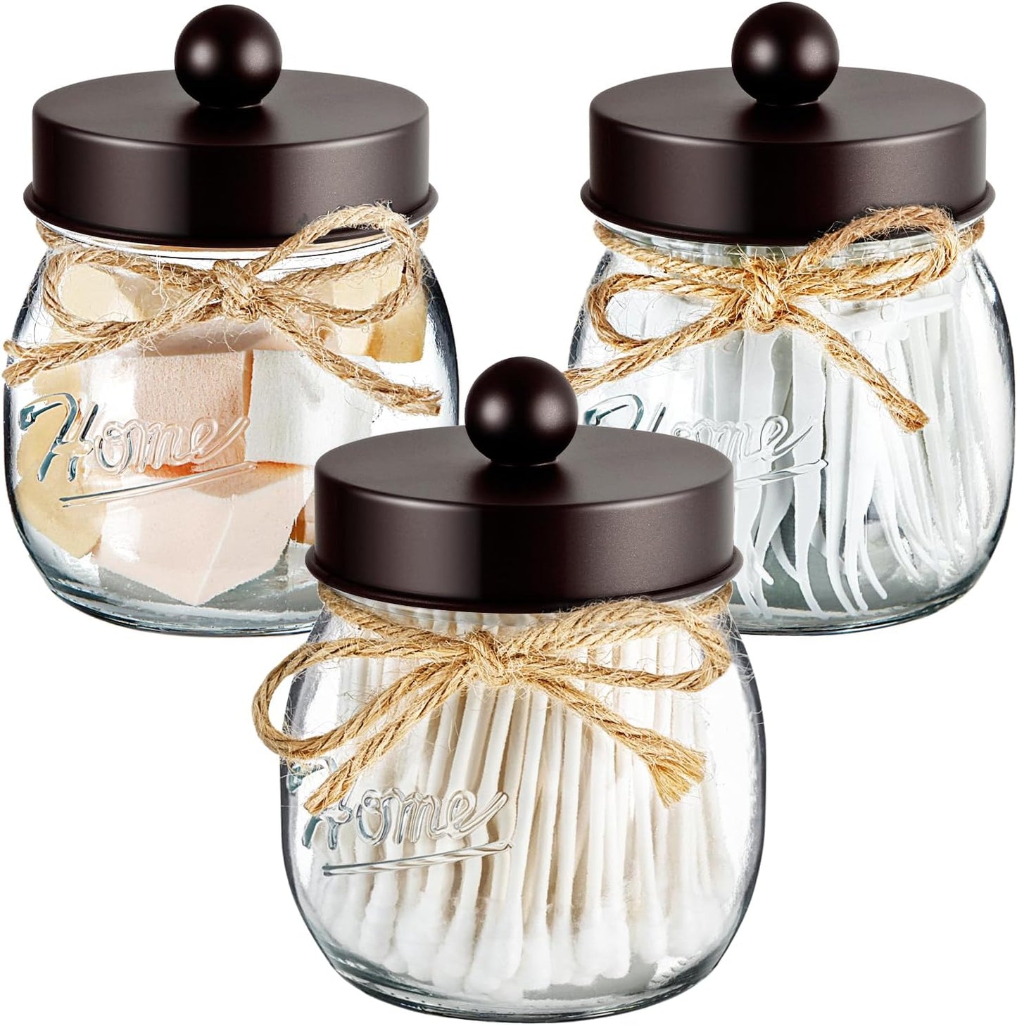 SheeChung 3 Pack Qtip Holder for Bathroom, Cotton Swab Holders, Bathroom Decor, Apothecary Jars with Lids for Cotton Round Pads, Balls, Floss Picks - Bronze