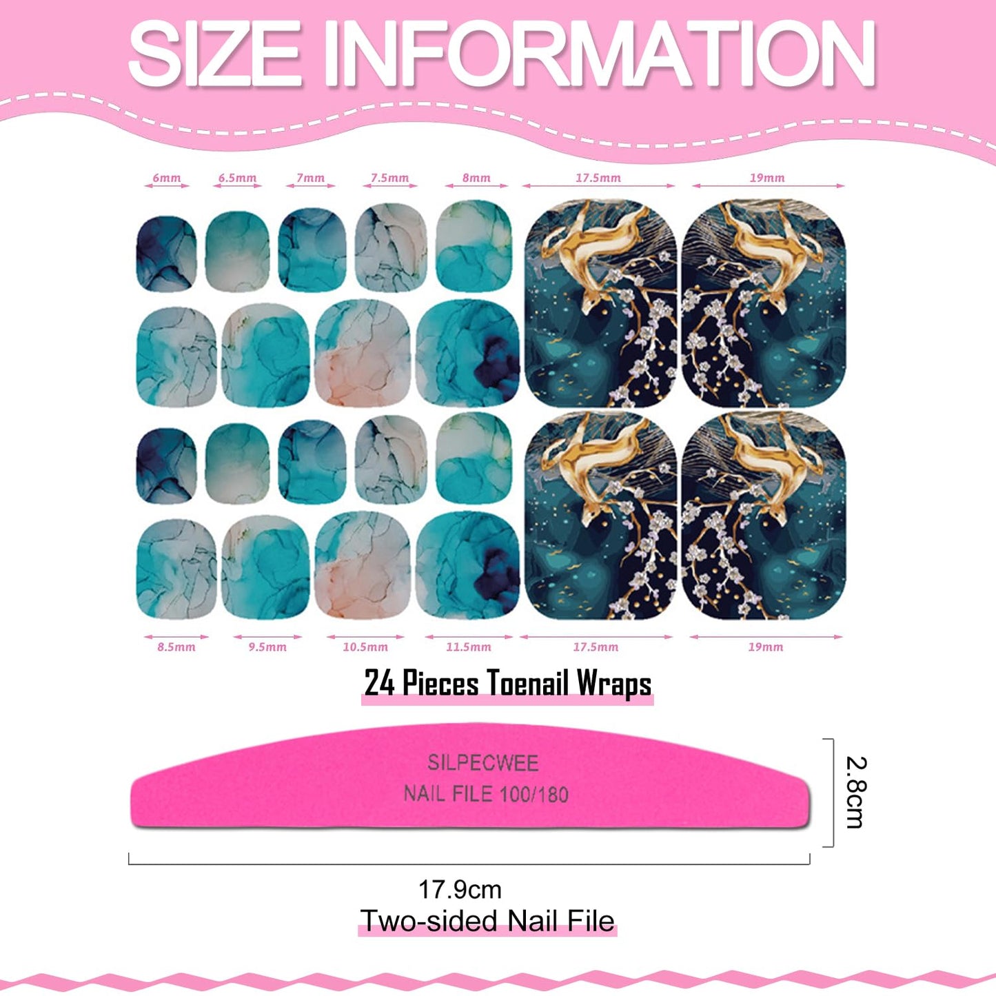 SILPECWEE 20 Sheets Toe Nail Stickers Full Nail Wraps for Toes Marble Toenail Polish Strips Gel Nail Strips Self Adhesive Toenails Polish Stickers Nail Art with 1pc Nail File