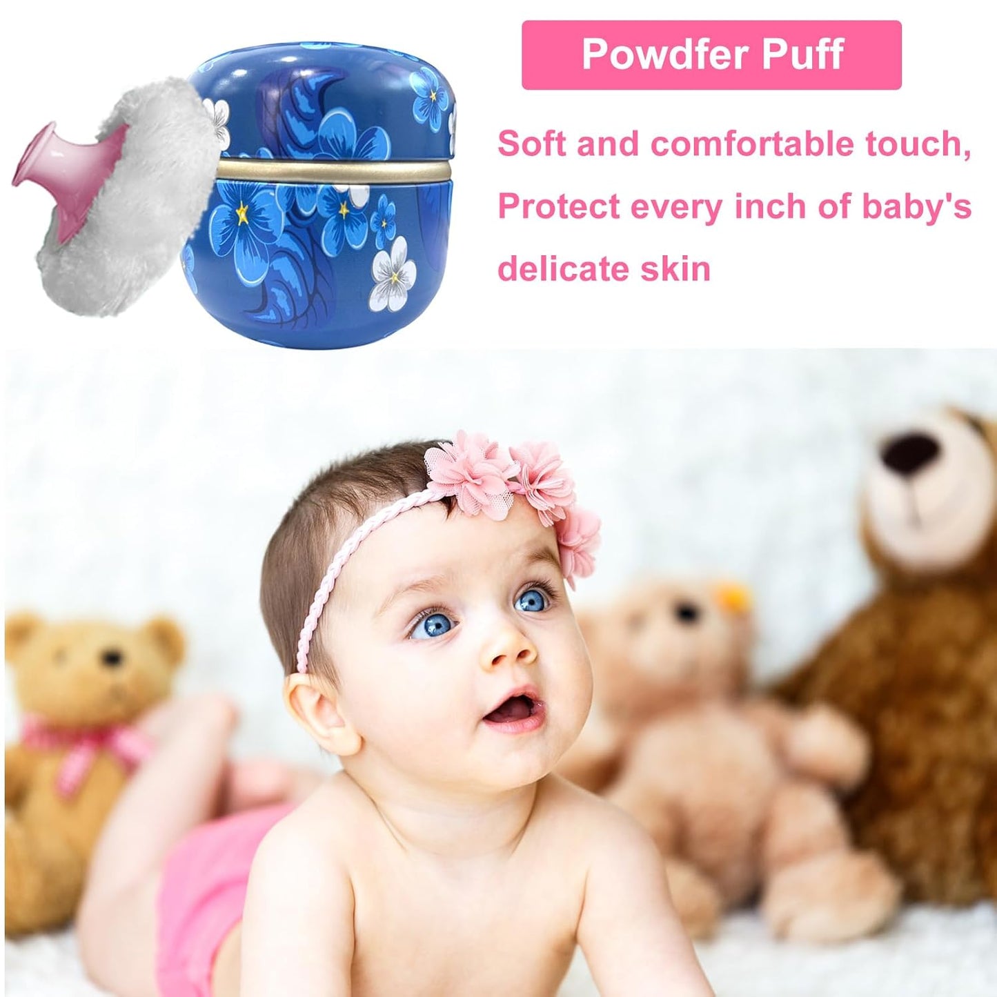 Body Powder Puff and Container for Dusting Powder, Women Powder Puff and Powder Case for Bath and Travel (Blue Season)