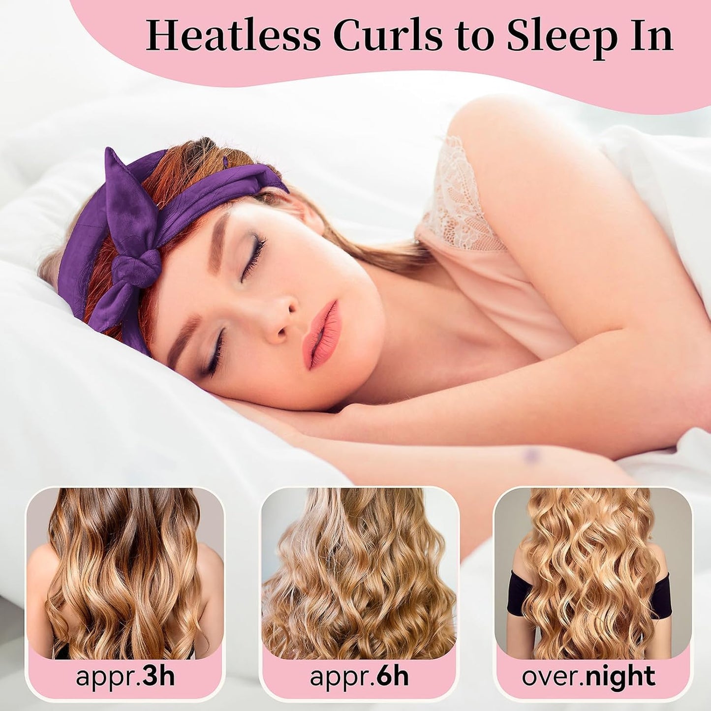 Heatless Curling Rod Headband, Upgraded 60" Extra Long Heatless Curls Headband Soft Hair Curlers to Sleep In Hair Rollers No Heat Curls (Light Purple)