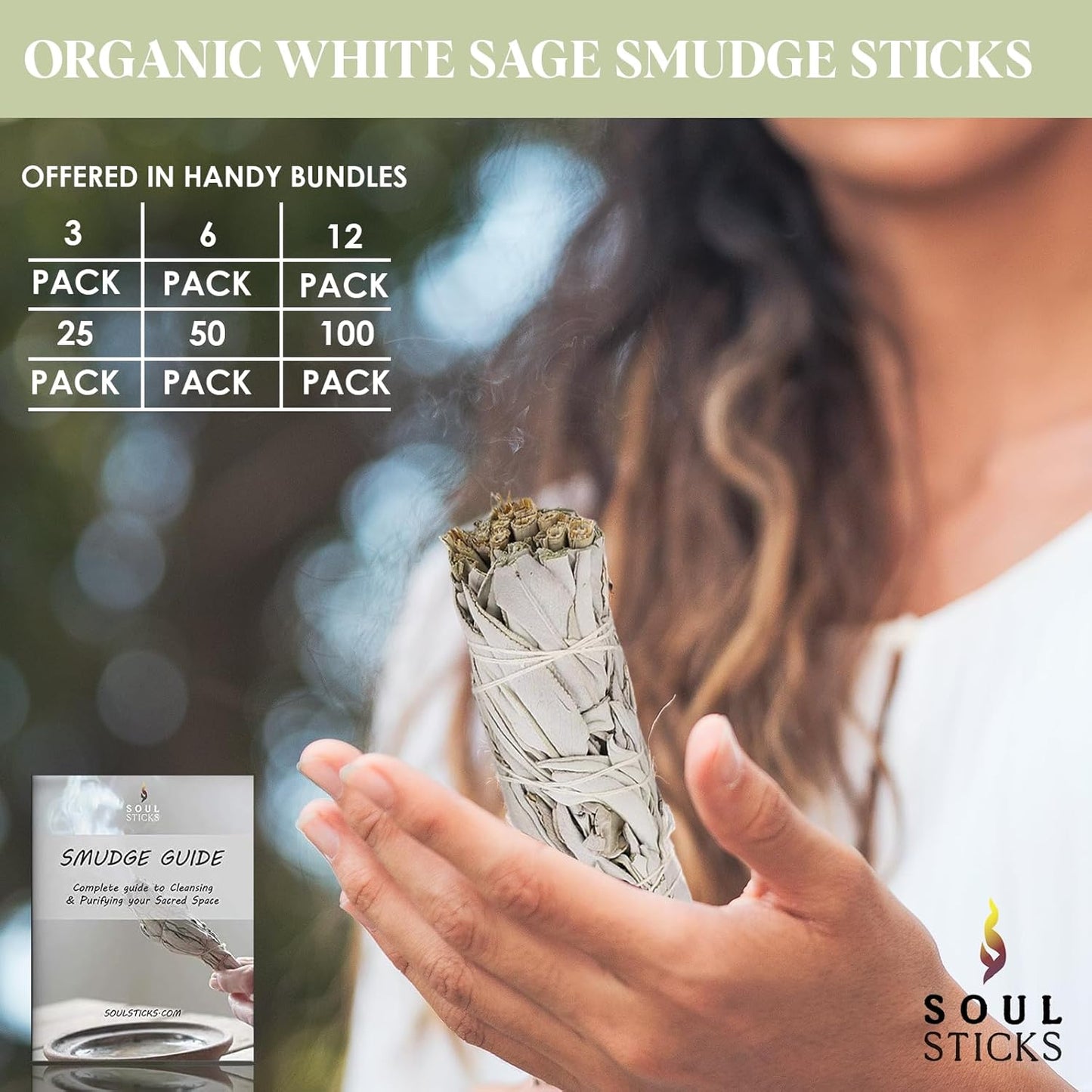 SOUL STICKS 4 Inch 50 Pack Organic California White Sage Smudge Sticks Bulk for Home Cleansing, Negative Energy Removal, Good Energy Meditation & Smudging Rituals | Pure Sage Bundles