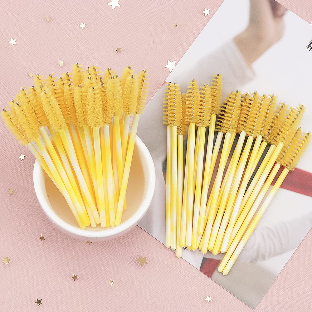 300 Disposable Mascara Wands Eyelash Brush Spoolies for Eye Lash Extension Eyelash Extension Supplies Makeup Tools Accessories (Yellow)