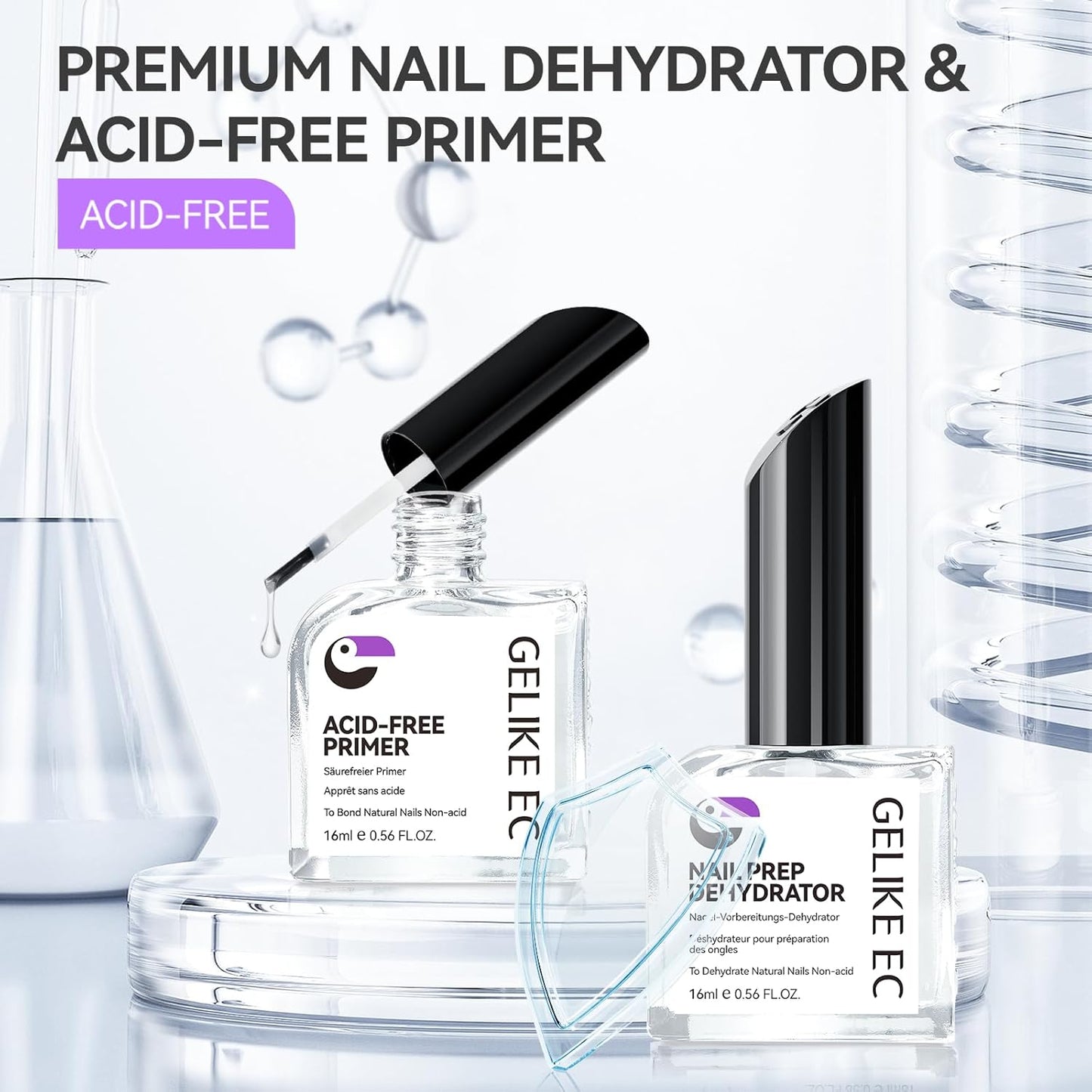 Nail Repair Prep Dehydrator and Primer Kit - Gelike EC Acid-Free Fast Air Dry for Bond Acrylic Gel Tips - Safe Healthy Foundation for Weak Thin Nails - Long Lasting for Professional Salon Manicure