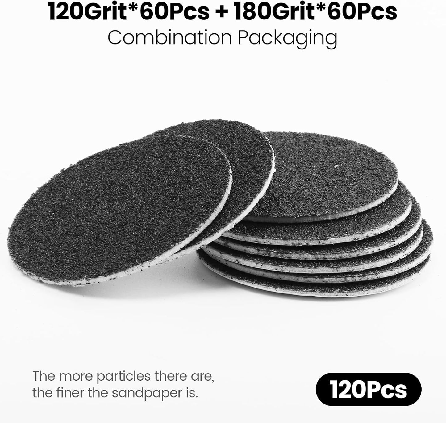 120pcs Replacement Sandpaper Refill Discs for Electric Foot File Callus Remover for Men Women Dead Cracked Hard Skin (60pcs Fine 120 Grit + 60pcs Smooth 180 Grit)