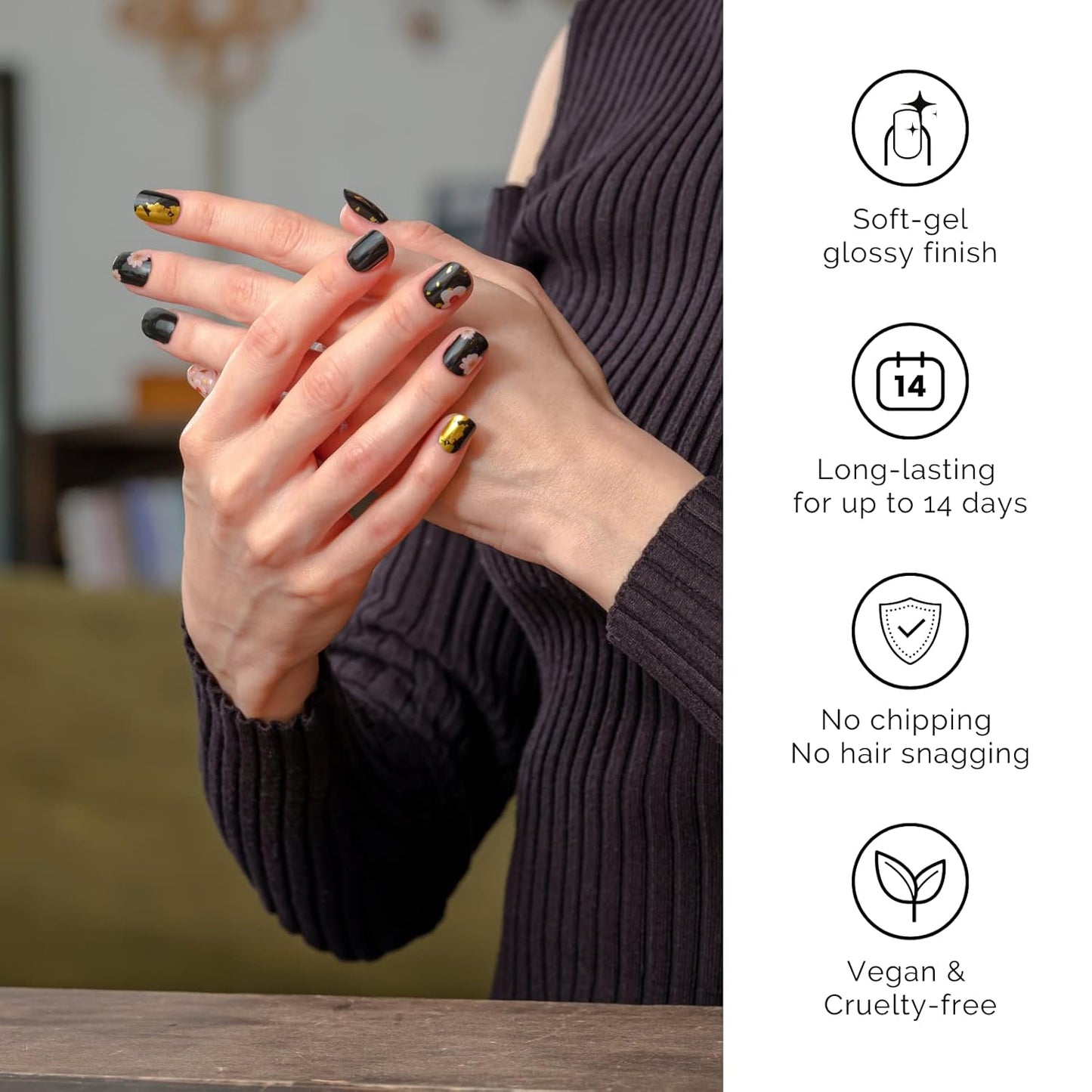 NAILOG Semi Cured Gel Nail Strips, 34 pcs Salon-Quality Gel Nail Stickers, Long Lasting Nail Wraps for Women with Soft Gel Finish | Geisha