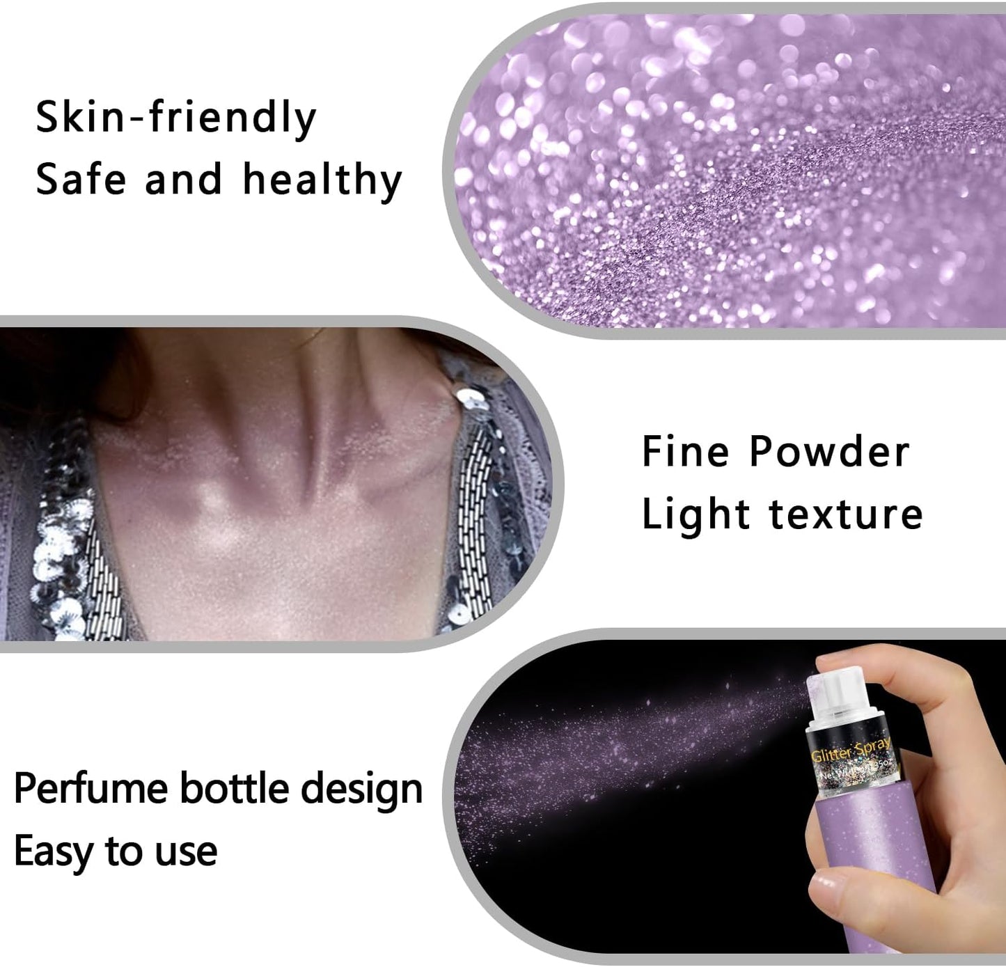 Hair and Body Glitter Spray, Holographic Glitter Highlighter Powder, Face Body Clothes Shiny Glitter, Loose Shimmer Hairspray Festival Rave Prom Accessories, 10g (05# Purple)