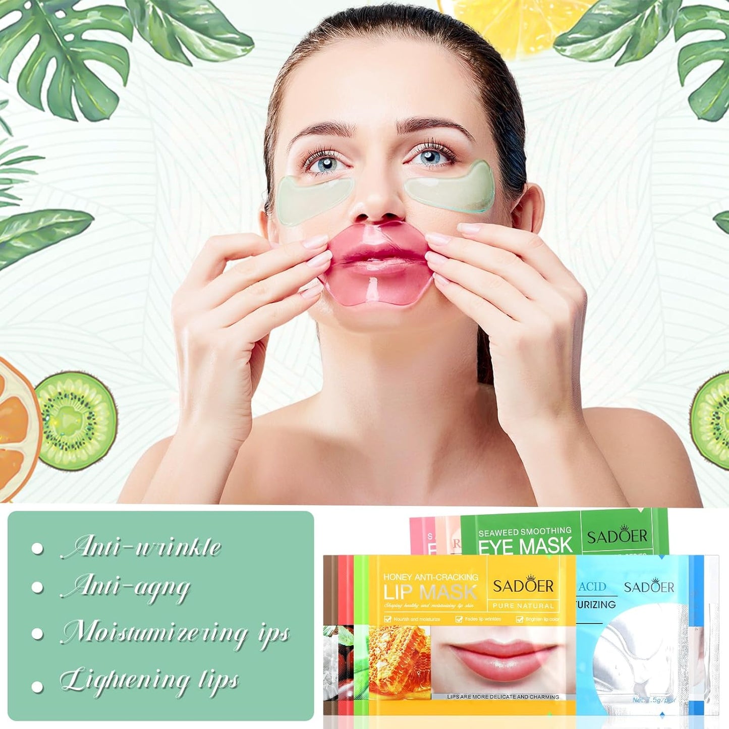 60 Pcs Moisturizing Lip Mask Eye Pads Lip Eyes Care Pads Mask Multi Pack Lip and Under Eye Patches for Puffy Eyes Spa Moisturizing Skincare Eye Lip Treatment (Lip and Eye)