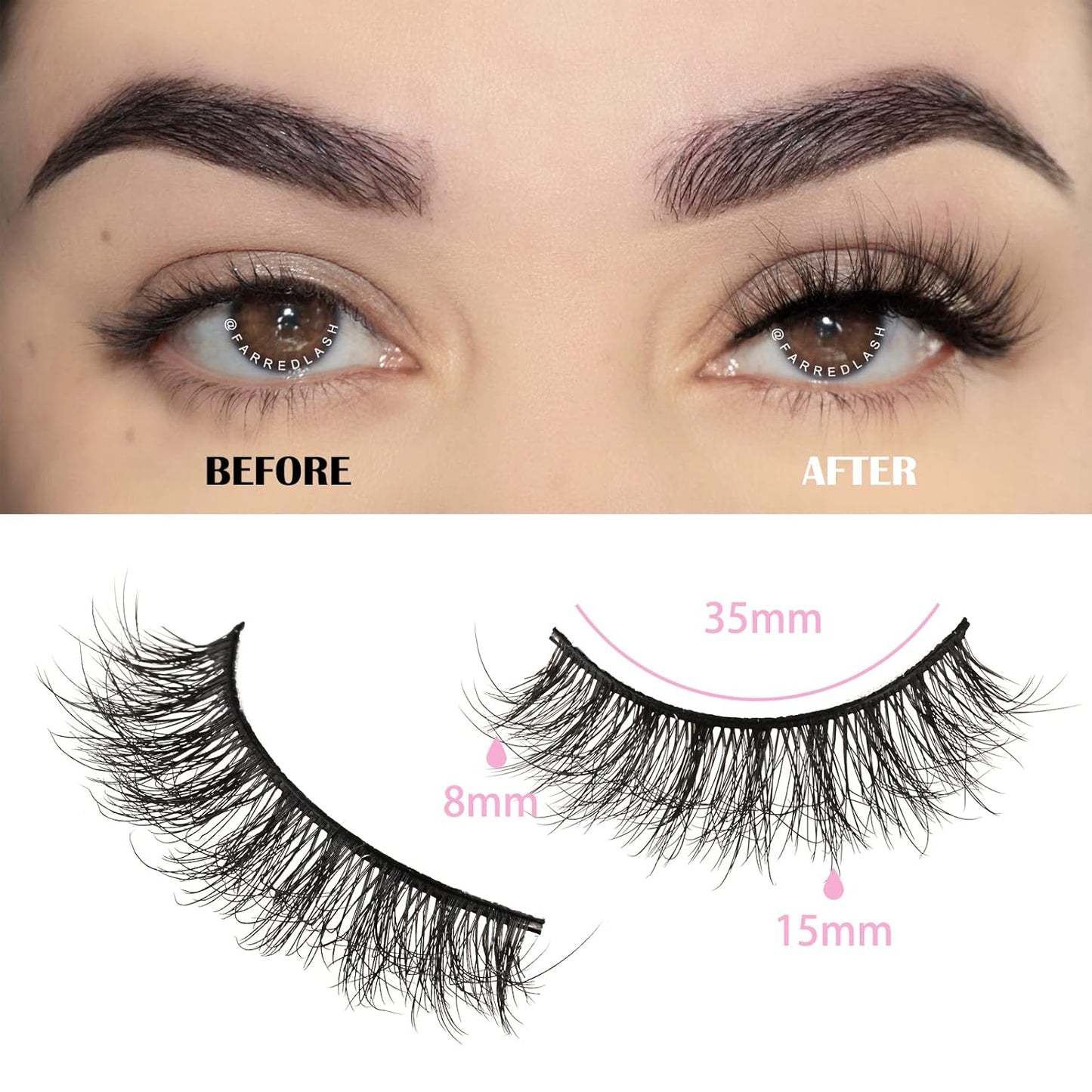 FARRED Natural Lashes Short Eyelashes Wispy False Mink Lash Pack 14 Pair Natural Look Fluffy Doll Eyelash Small Fake Strip Lashes Full Pestañas Sets for MUA and Beginners Daily Makeup (F5 | 8-15mm)