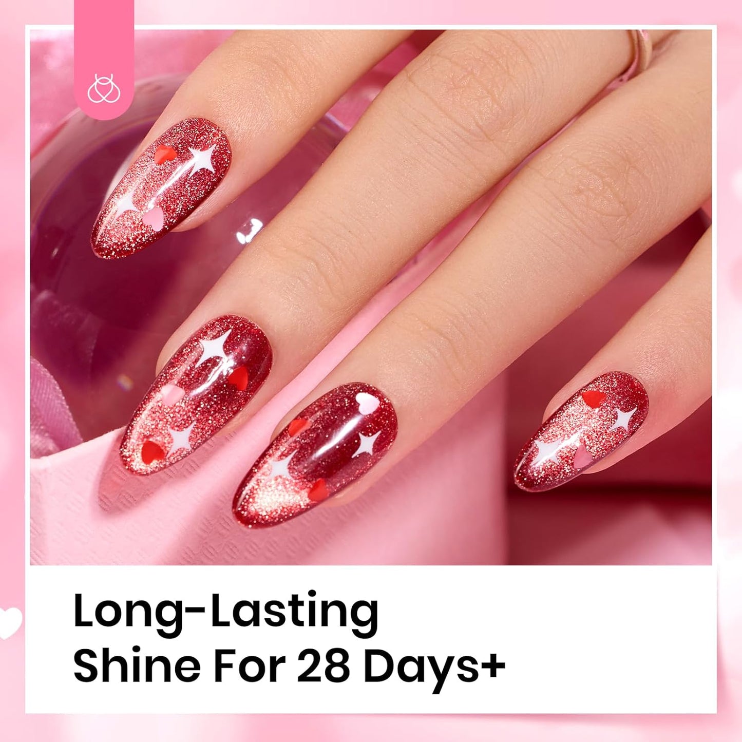 beetles Gel Polish 6Pcs Heart Star Reflective Glitter Gel Top Coat Set, Clear Pink Color Pastel Nail Polish No Wipe Top Coat Long Lasting Highly Shine Soak Off Uv Gel Art