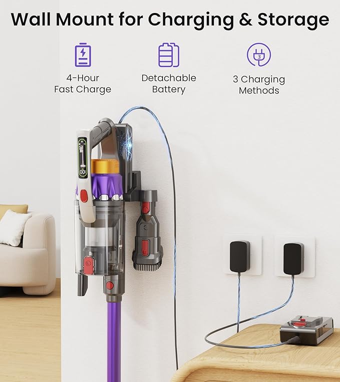NADALY Cordless Vacuum Cleaner, 600W 50KPA 70Mins Stick Vacuum Cordless Rechargeable, Anti-Tangle, Lightweight, Self-Standing Vacuum Cleaners for Home, Vacuum for Pet Hair/Carpet/Hard Floor