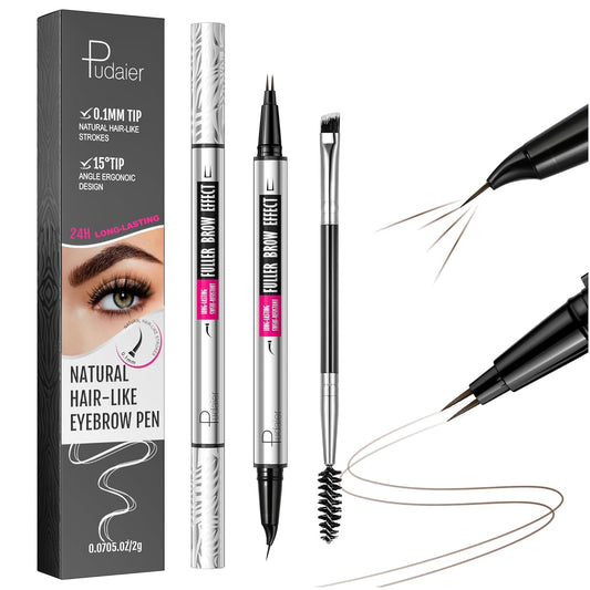 2-in-1 Dual Ended Microblading Eyebrow Pen & Eyebrow Brush, Waterproof 2-Fork-Tip & Precise Brush-Tip for Natural Hair-Like Brows, Perfect Eyebrows Make up,Last 24Hrs.