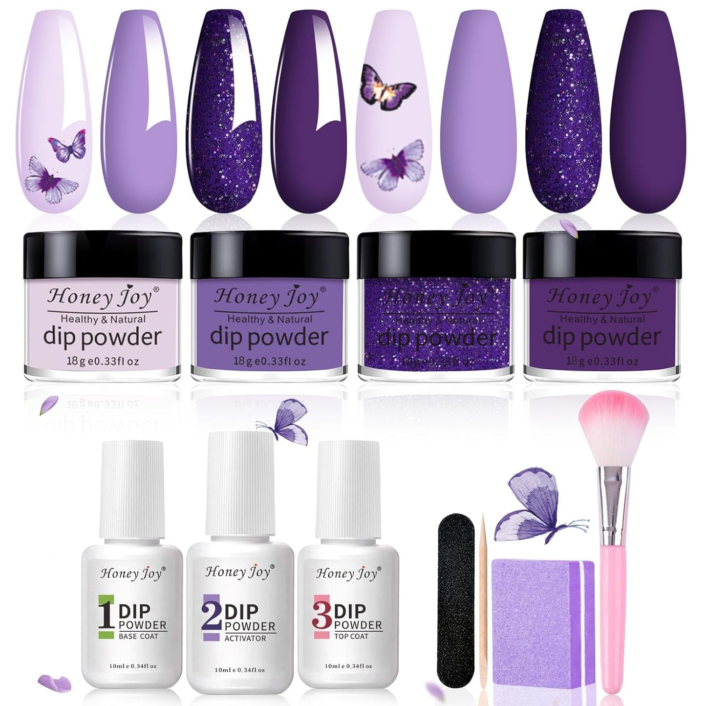 Dip Powder Nail Kit for 4 Colors System Starter Kit Acrylic Dipping System,4 PCS Dipping Powder,4 PCS 10ml Liquid Nail Kit Purple Blue Acrylic Set (Dip-7pcs-3)