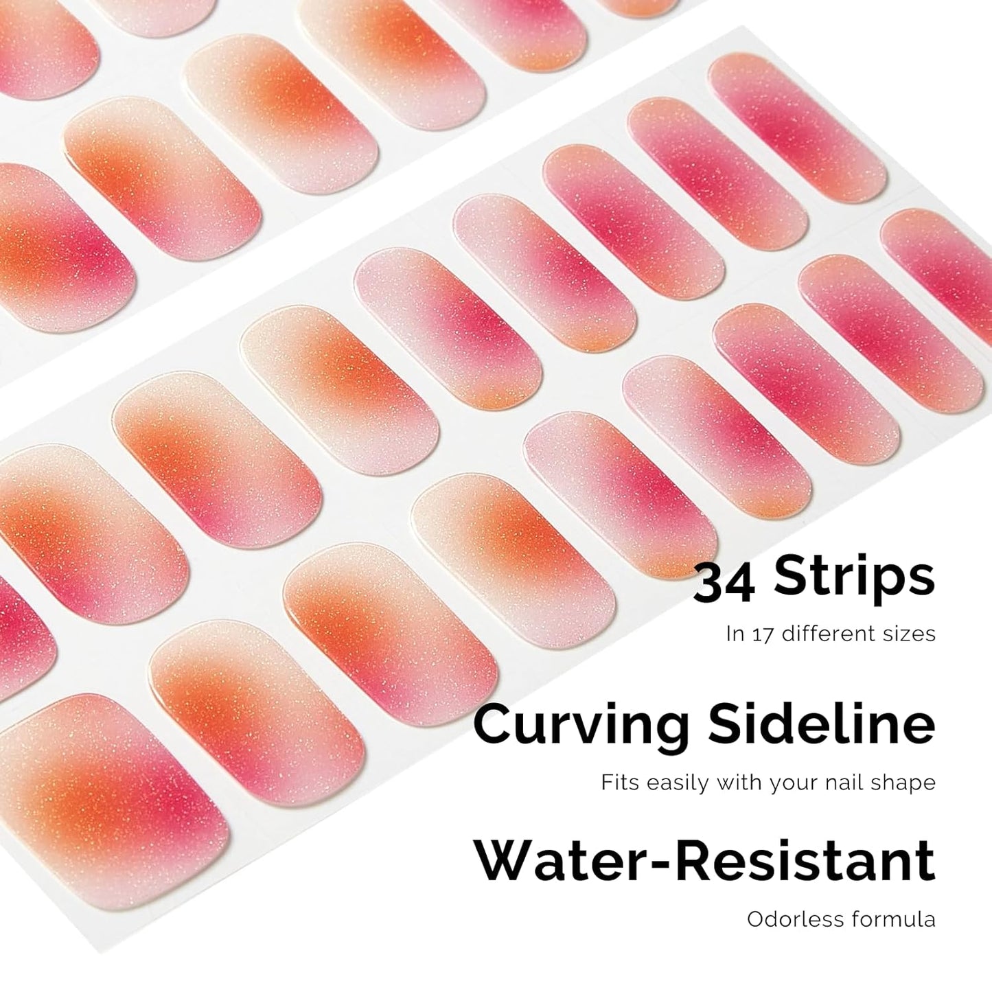 Semi Cured Gel Nail Strips - NAILOG 34 Pcs Nude Pink Gel Nail Stickers Extra Long Nail Wraps with Glossy Gel Finishing for Spring Summer, Pink Aurora