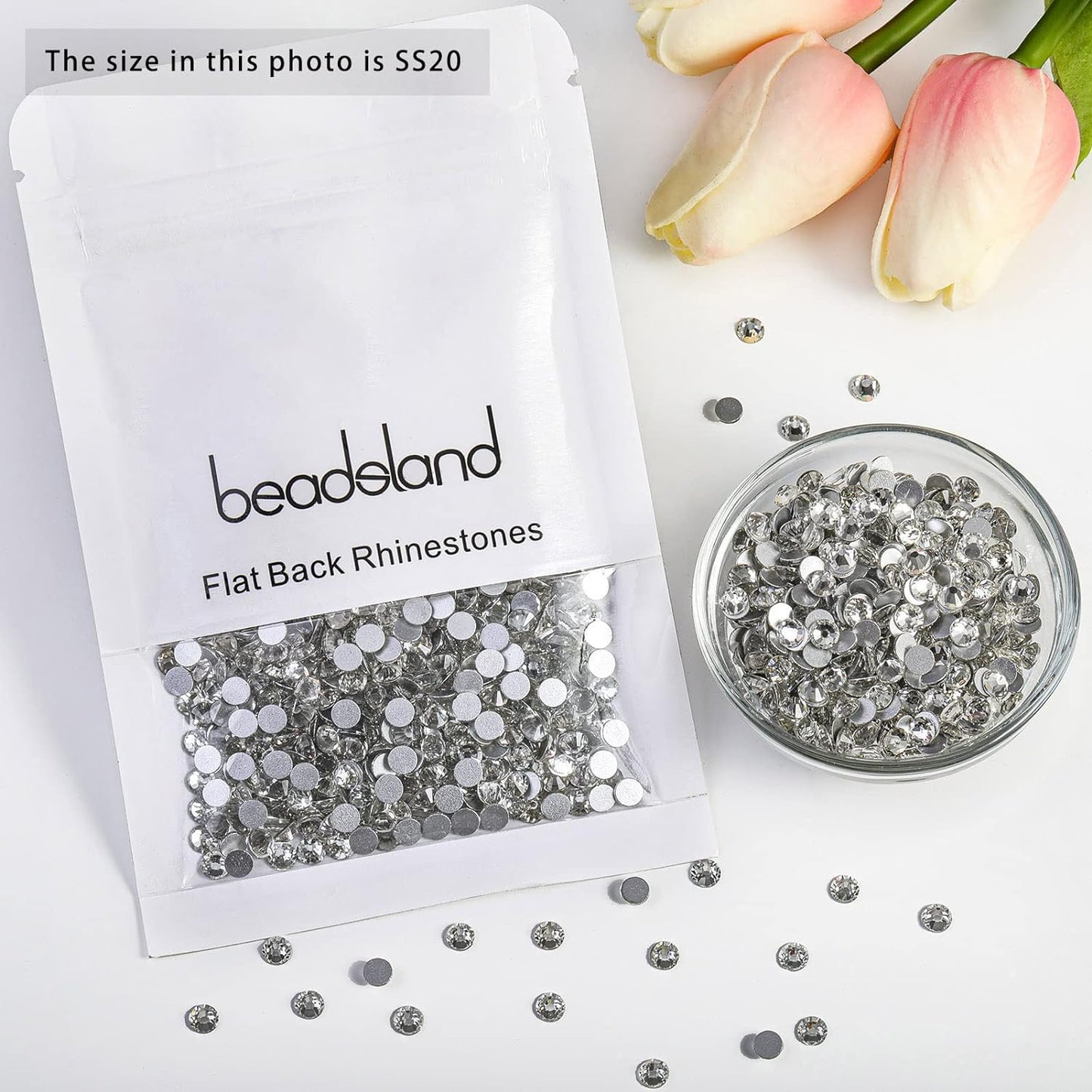 beadsland Flat Back Crystal Rhinestones Round Gems for Nail Art and Craft Glue Fix, Crystal (4.6-4.8mm) SS20/1440pcs