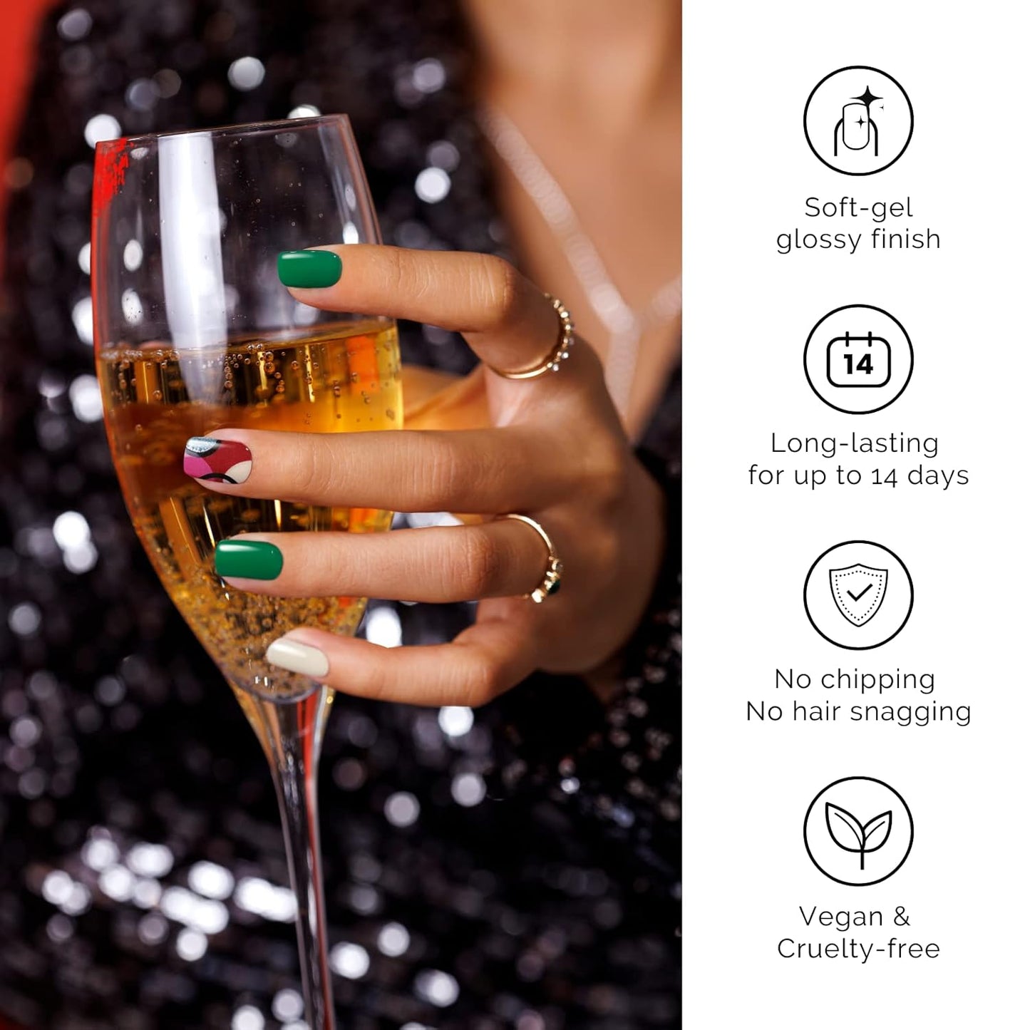 Nailog Semi Cured Gel Nail Strips 34 pcs| Long Lasting Nail Polish Sticker Wraps with Glossy Gel Finish, Rhapsody