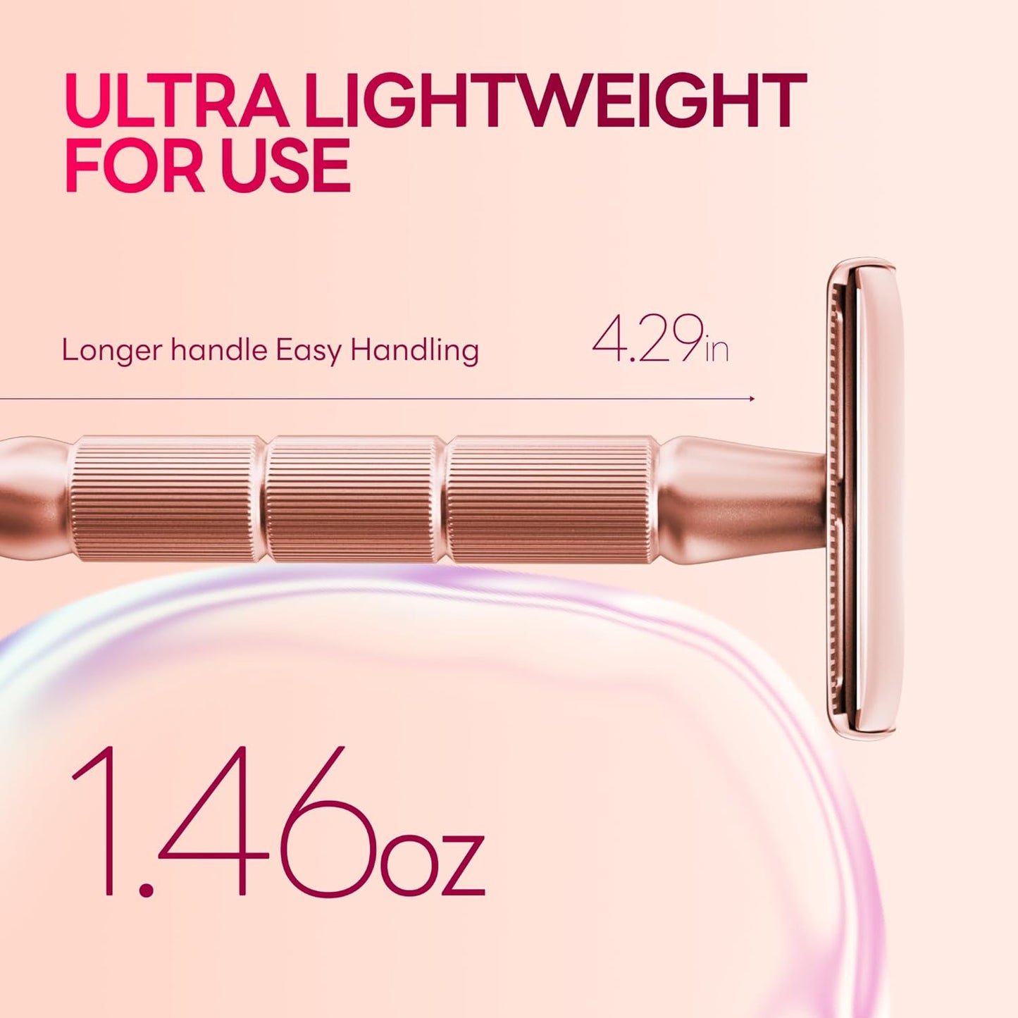 Rose Gold Double-Edge Safety Razor, Single-Blade Razors with 5 Stainless Steel Blades, Reusable Metal Razor for Men and Women