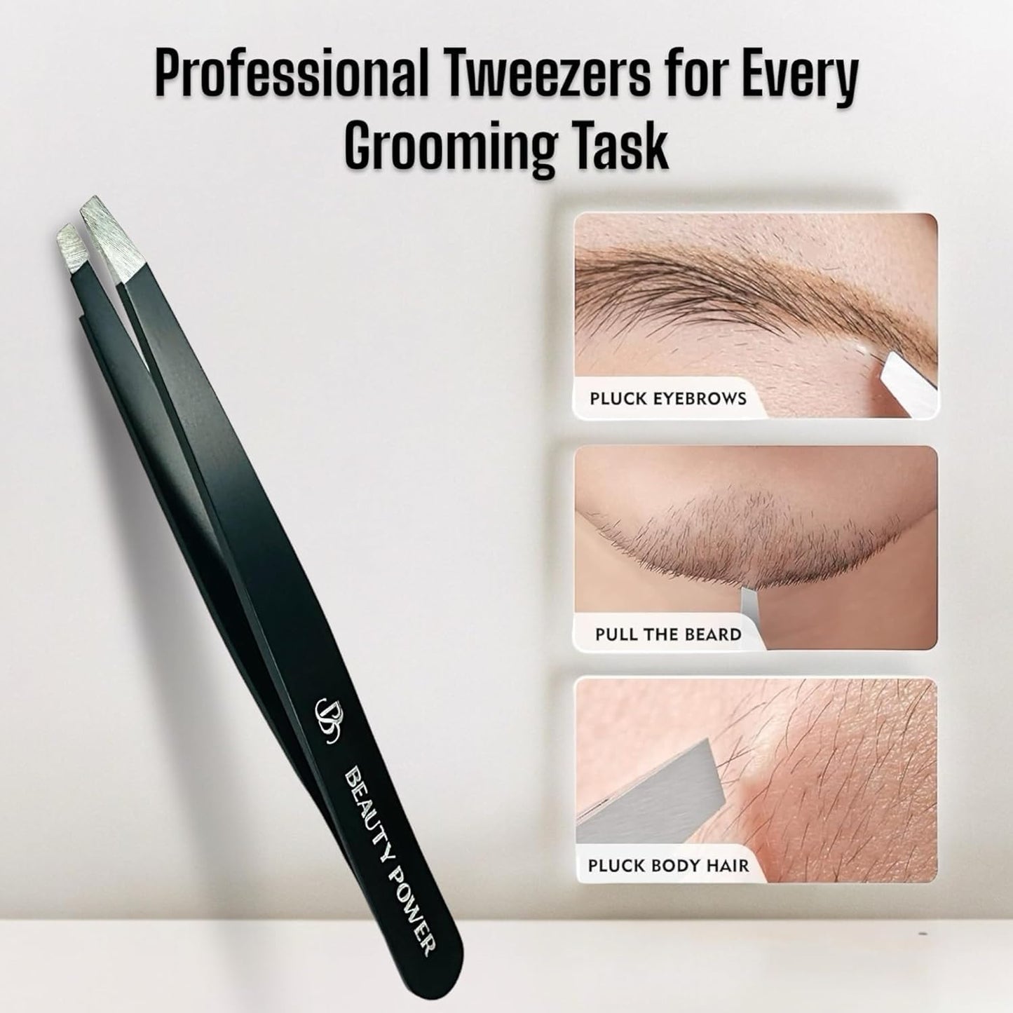 Ultra-Precision Professional Slant Tweezers for Women Facial Hair - German Stainless Steel, Lightweight Black Tweezers for Women & Men, Ideal for Eyebrow & Facial Grooming (3 Matte Black)