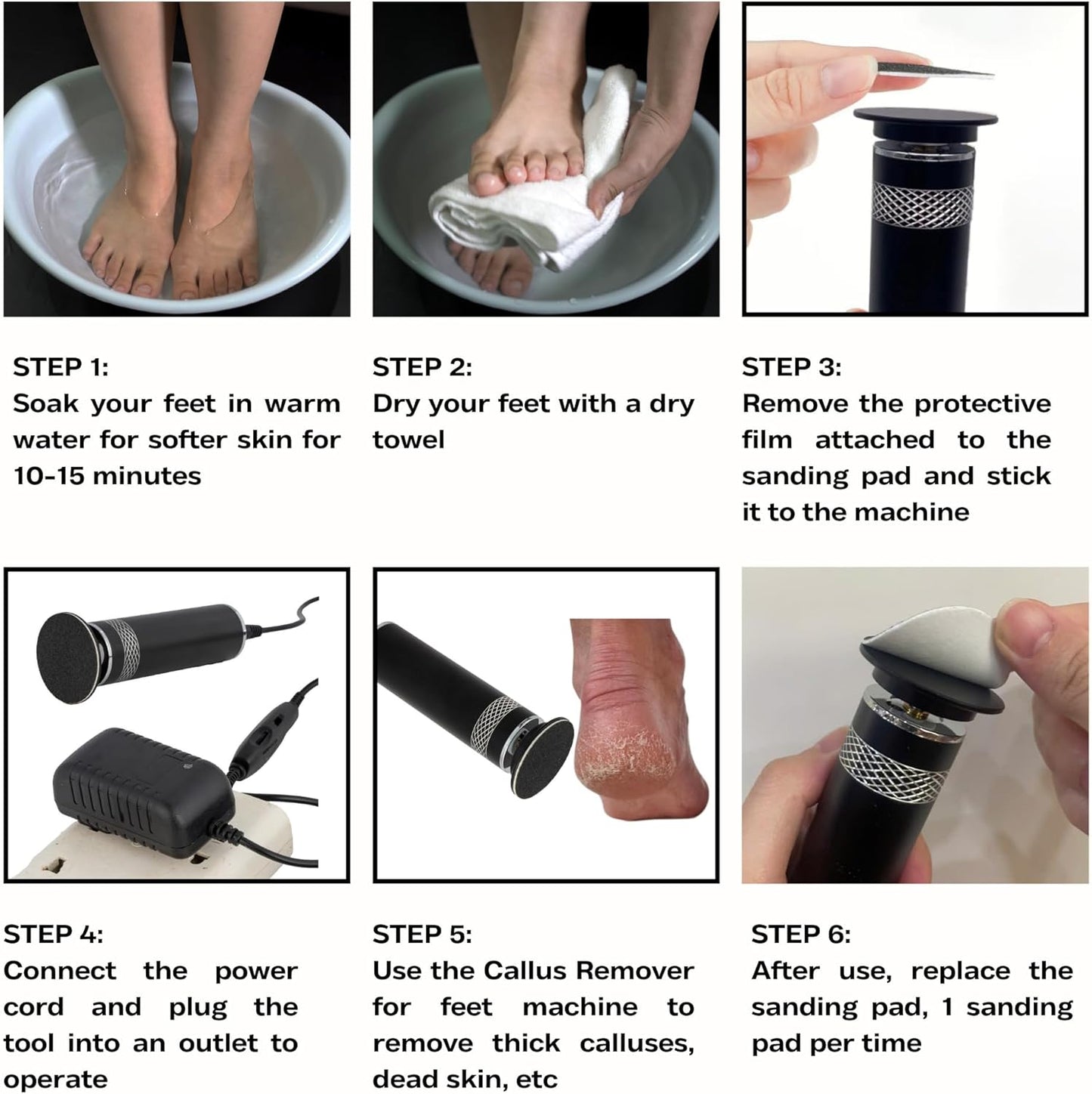 High Power Electric Foot Callus Remover, 2025 Upgrade with 100-inch Extra-Long Cord and 60 Replaceable Sandpaper Discs, Electric Foot File for Cracked Heels and Dead Skin, Silver