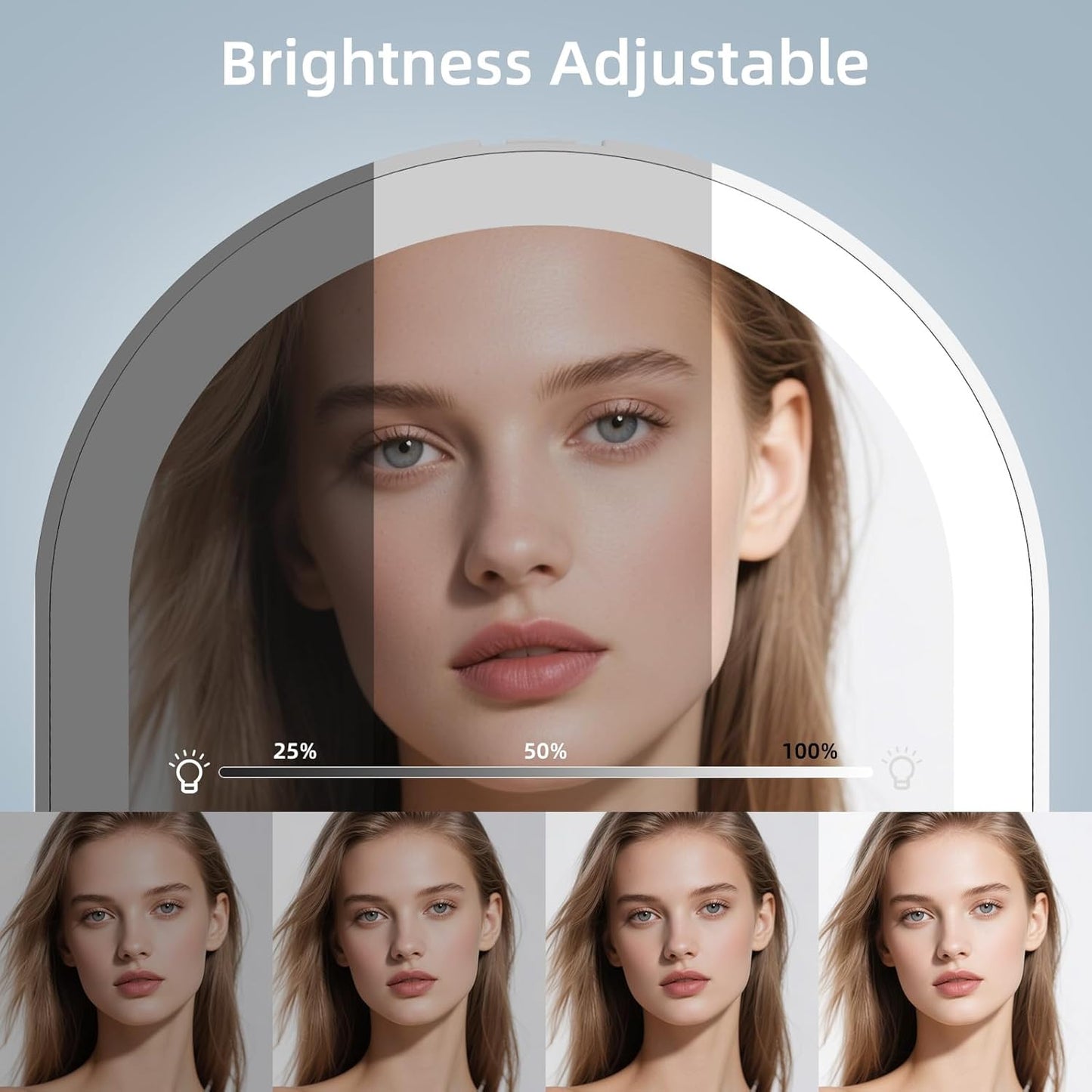 FUNTOUCH Rechargeable Travel Makeup Mirror with Lights,Portable Lighted Compact Mirror with Small 10X Magnification,3 Color Lighting, Dimmable Touch Screen, Tabletop LED Folding Cosmetic Vanity Mirror