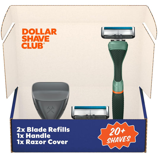 Dollar Shave Club | The Guest Pass Shave Set | 2 Extra Close Refill Cartridges, 1 Handle (Green), 1 Razor Cover, Razors for Men