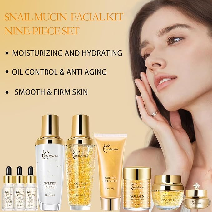 Snail Mucin Facial Skincare Set for Women, Suitable for All Skin Types - Deep Moisturizing & Nourishing with Collagen, Ideal Christmas Skincare Gift - Anti-aging Skin Care Set, Face Kits