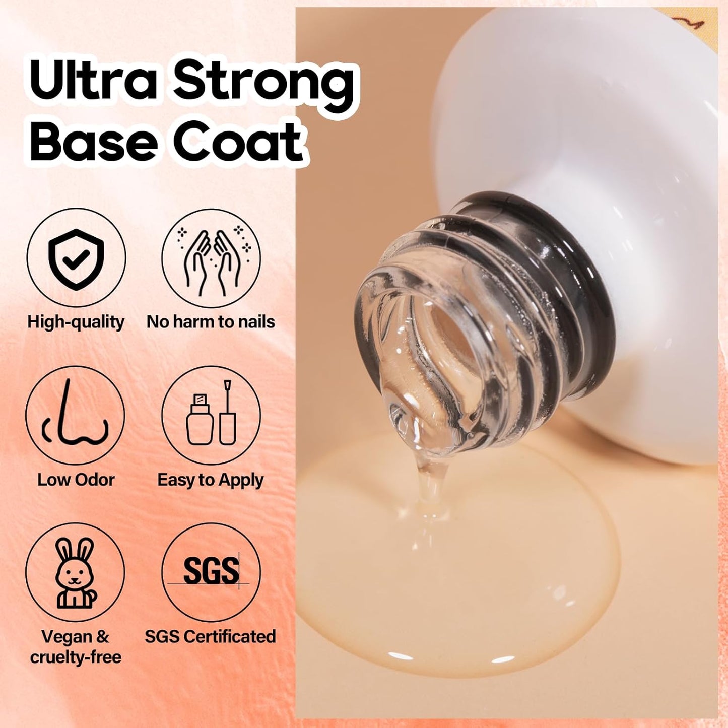 ADHERE Ultra Strong Base Coat for Nail Charms & Press on Nails, 15ml Long-Lasting Gel Polish, Soak Off LED Lamp UV Clear Foundation for Salon & DIY Art Design Manicure