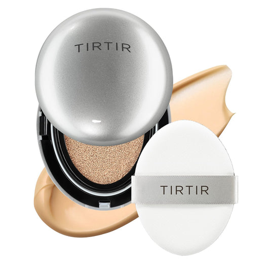 TIRTIR Mask Fit Aura Silver Cushion Foundation | Semi-glow Finish, Natural Coverage, Moisturizing, Lightweight, Korean cushion foundation (#24N Latte, Full Size, 0.63 Fl Oz)