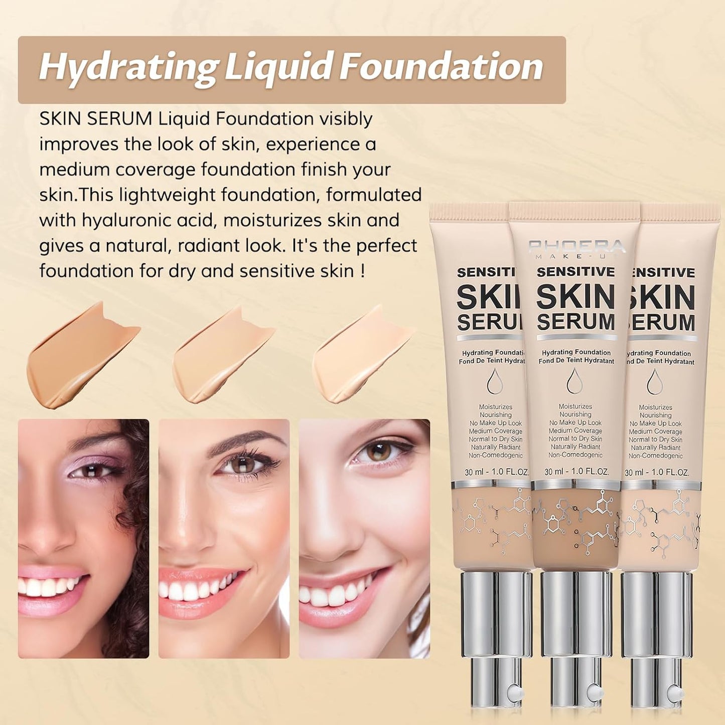 Phoera Foundation Makeup,Flawless Soft Matte Full Coverage with Matte Finish,Hydrating Serum Foundation,Face Makeup for Normal and Dry Skin(N03 Buff Beige, 1PC)