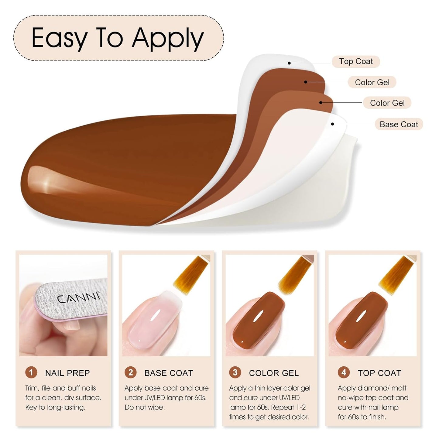 CANNI Brown Gel Nail Polish, 1Pcs Caramel Coffee Brown Color High Gloss Soak Off UV Nail Polish Gel Manicure Salon DIY
