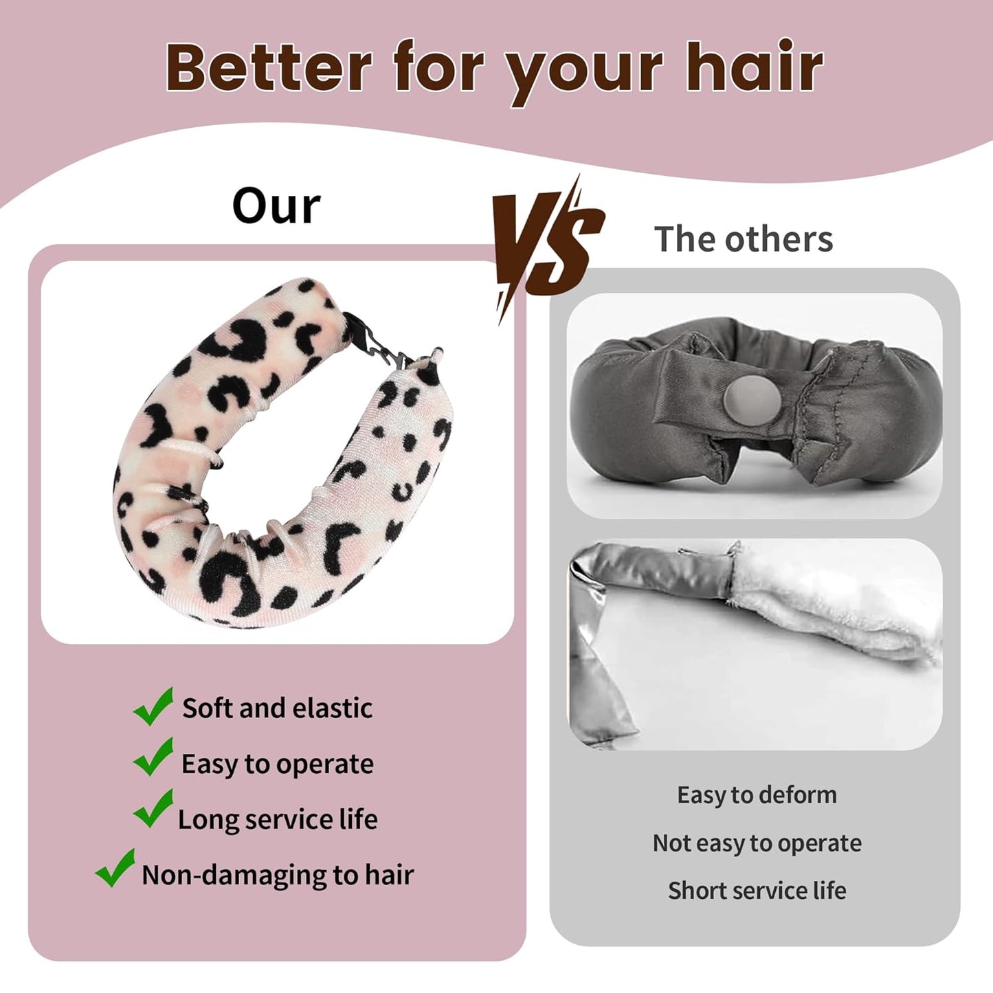 Heatless Curls Overnight Hair Curler - 3 Pcs Curling Rod to Sleep In, Velvet Hair Rollers with Satin Hair Scarf Girl's gift (Leopard Print)