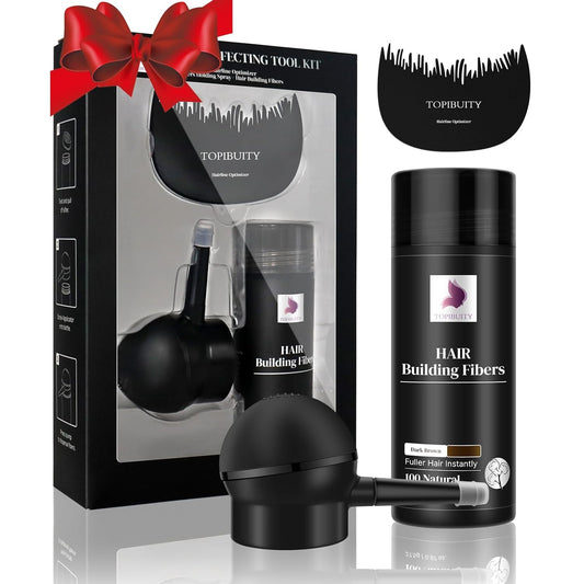 Hair Fibers for Thinning Hair Fiber Applicator 3-in-1 Set - Natural Concealing Hair Building Fibers - Long-Lasting Spray with Accessory for Crisp Hairlines, Thicker Beard & Styling (Dark Brown)