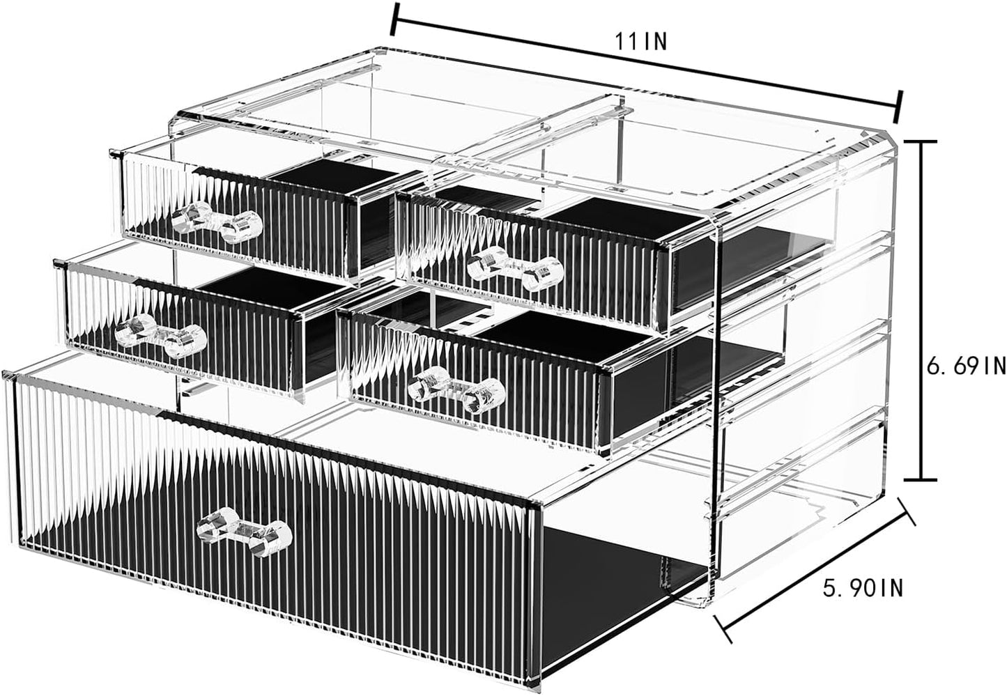 ZHIAI Stackable Storage Drawers, Acrylic Bathroom Counter Organizer Clear Makeup Organizers for Vanity, Kitchen Cabinets, Bathroom, Undersink, Home Organization and Storage (5 Drawers, Pattern C)