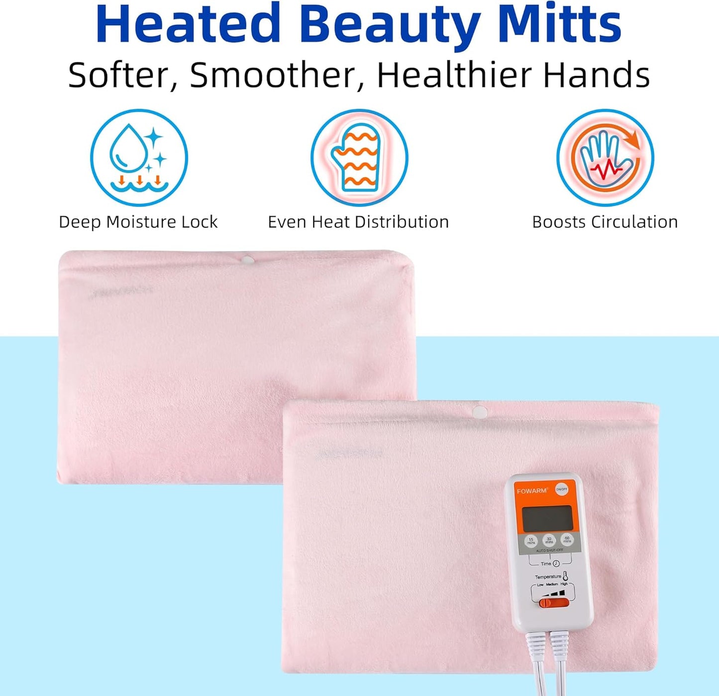 Electric Hand Warmer, Heated Beauty Mitts, 3-Temp Levels & Timer, Digital Display, 7x10 Heated Glove for Arthritis Hand Deep Moisturizing, Heating Pad for Hands, Spa & Home Use