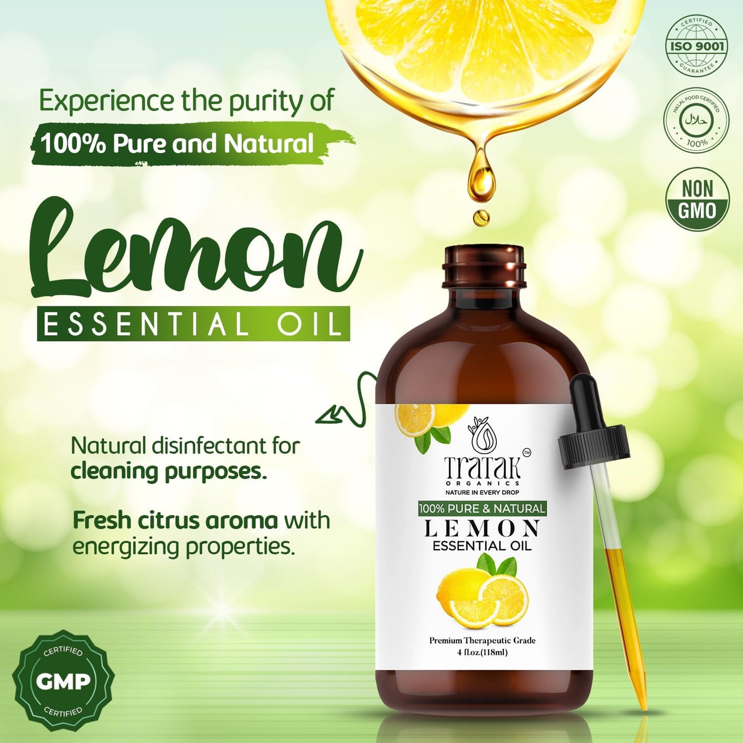 Lemon Essential Oil with Glass Dropper - Huge 4 Fl Oz - 100% Pure and Natural Lemon Oil - Premium Grade Essential Oils for Diffuser, Aromatherapy, Soap and Candle Making