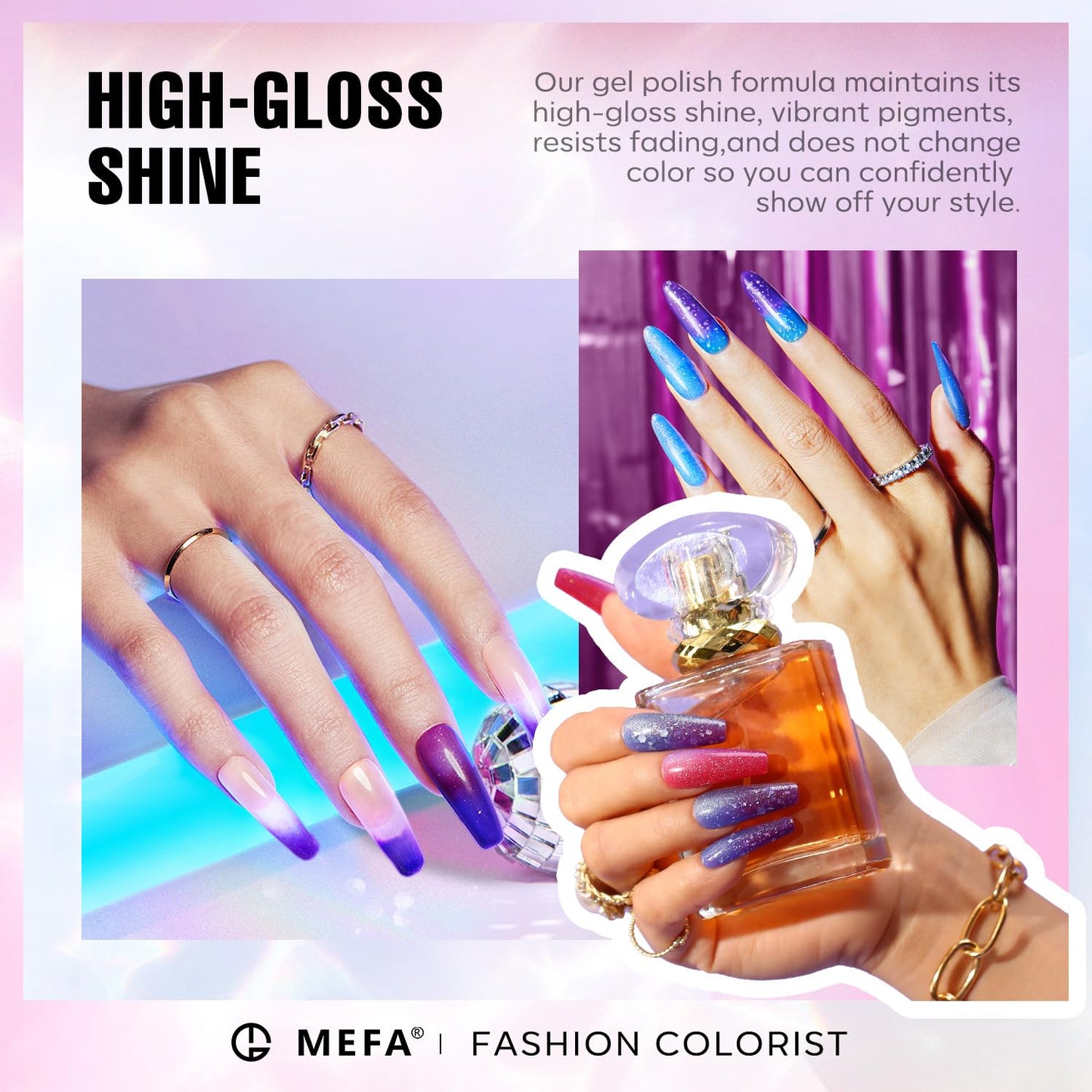 MEFA Color Changing Gel Nail Polish Set 6 Colors, Temperature Mood Changed Glitter Blue Pink Purple Red Orange Ombre Soak Off Nail Art Design Kit Manicure Home DIY Gifts for Women Girls