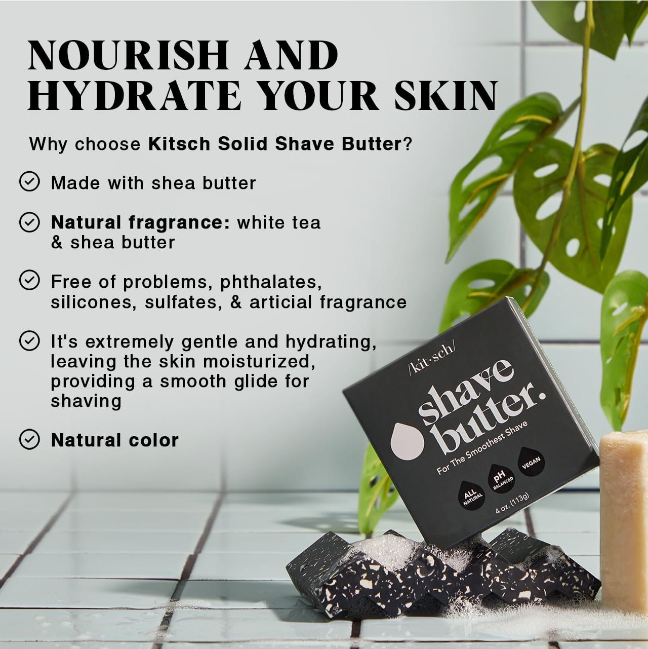 Kitsch Shaving Soap for Men - Hydrating Shave Butter & Shave Soap Bar - Nourishing Bar Soap for Smooth, Irritation-Free Shave – Paraben, Silicone & Sulfate-Free - Vegan, Made in USA - 4 oz