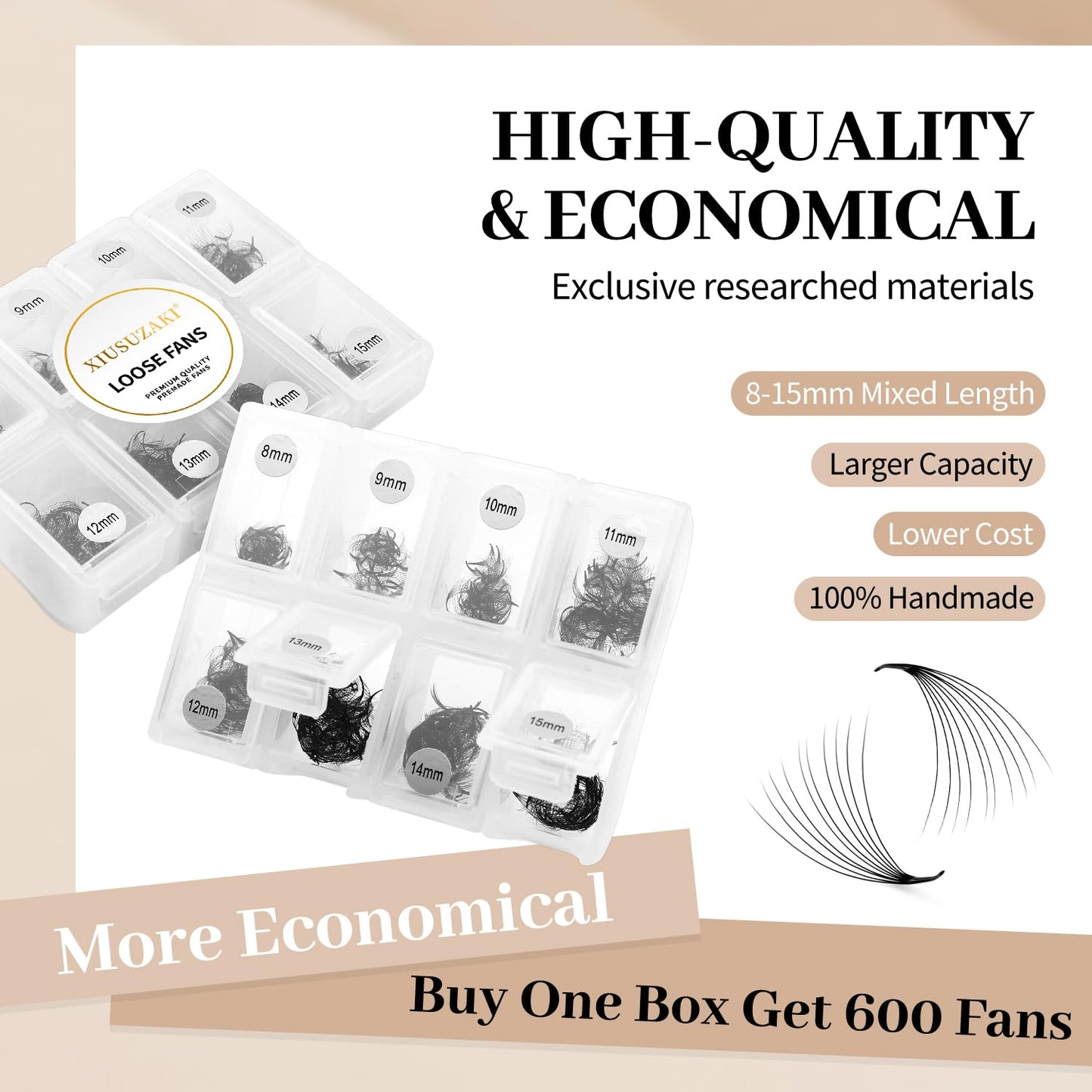 Premade Fans Eyelash Extensions 600 Fans 12D Volume Lash Extensions 0.05 Thickness Eyelash Extension D Curl Premade Lash Fans Mix 8-15mm Fluffy Soft Handmade Loose Fan(600Fans-12D-0.05-D,8-15mm)