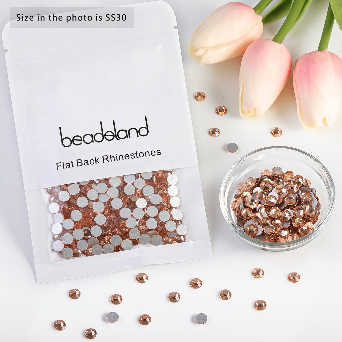 beadsland Flat Back Crystal Rhinestones Round Gems for Nail Art and Craft Glue Fix,Champagne (6.4-6.6mm) SS30/288pcs