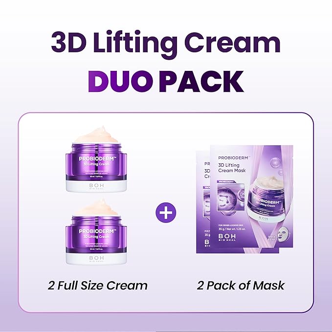 BIOHEAL BOH PROBIODERM™ 3D Lifting Cream Double Set + Cream Masks | Korean Anti-Aging Face Cream for Wrinkles & Skin Firming | Peptide Face Mask for Jawline Lift | Skincare Gift Set for Women & Men