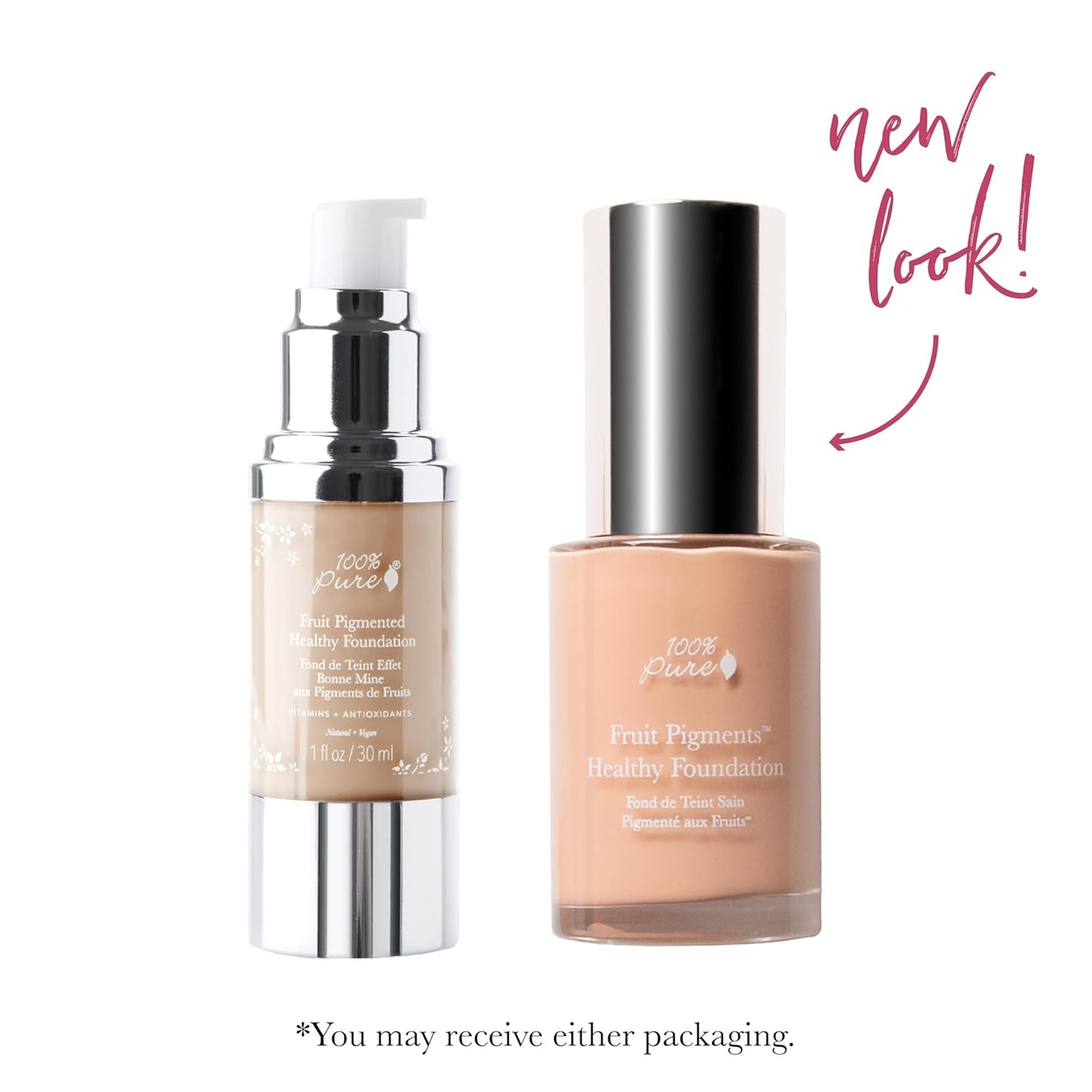 100% PURE Healthy Foundation Full Face Coverage Makeup, Liquid Matte Finish with Anti-Aging Benefits - Vegan Gorgeous Fruit Pigmented Sand Color (Light Medium with Neutral Undertone) - 1 Fl Oz