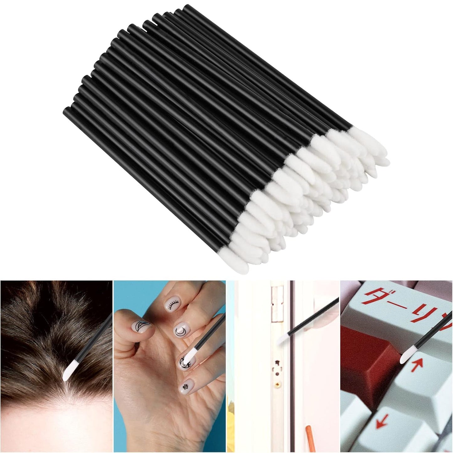 300 Pcs Disposable Lip Brushes, Lipstick Lip Gloss Wands Applicator Tool Makeup Beauty Tool Kits - Black